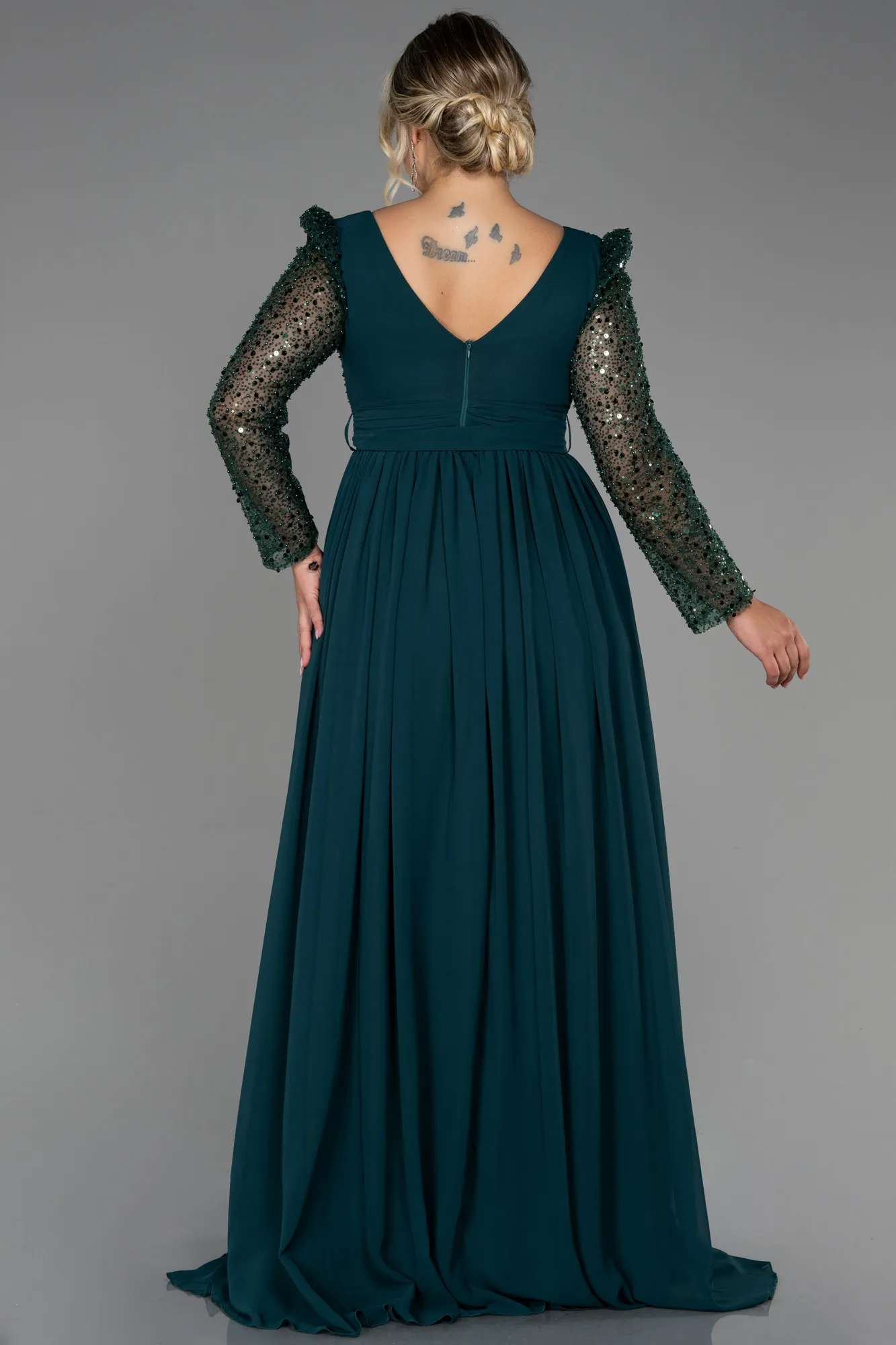 Emerald Green-Long Chiffon Plus Size Evening Dress ABU3186