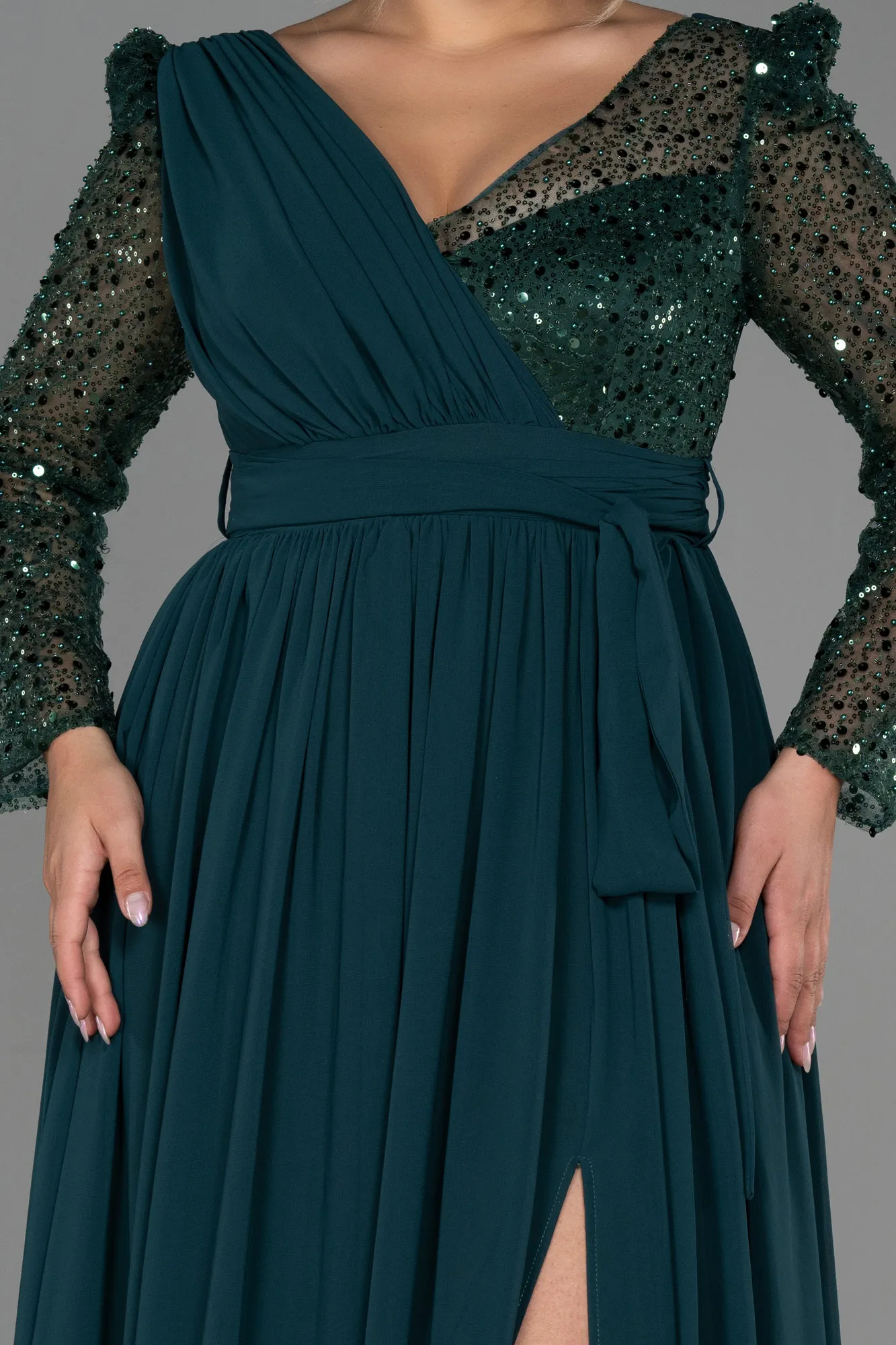 Emerald Green-Long Chiffon Plus Size Evening Dress ABU3186