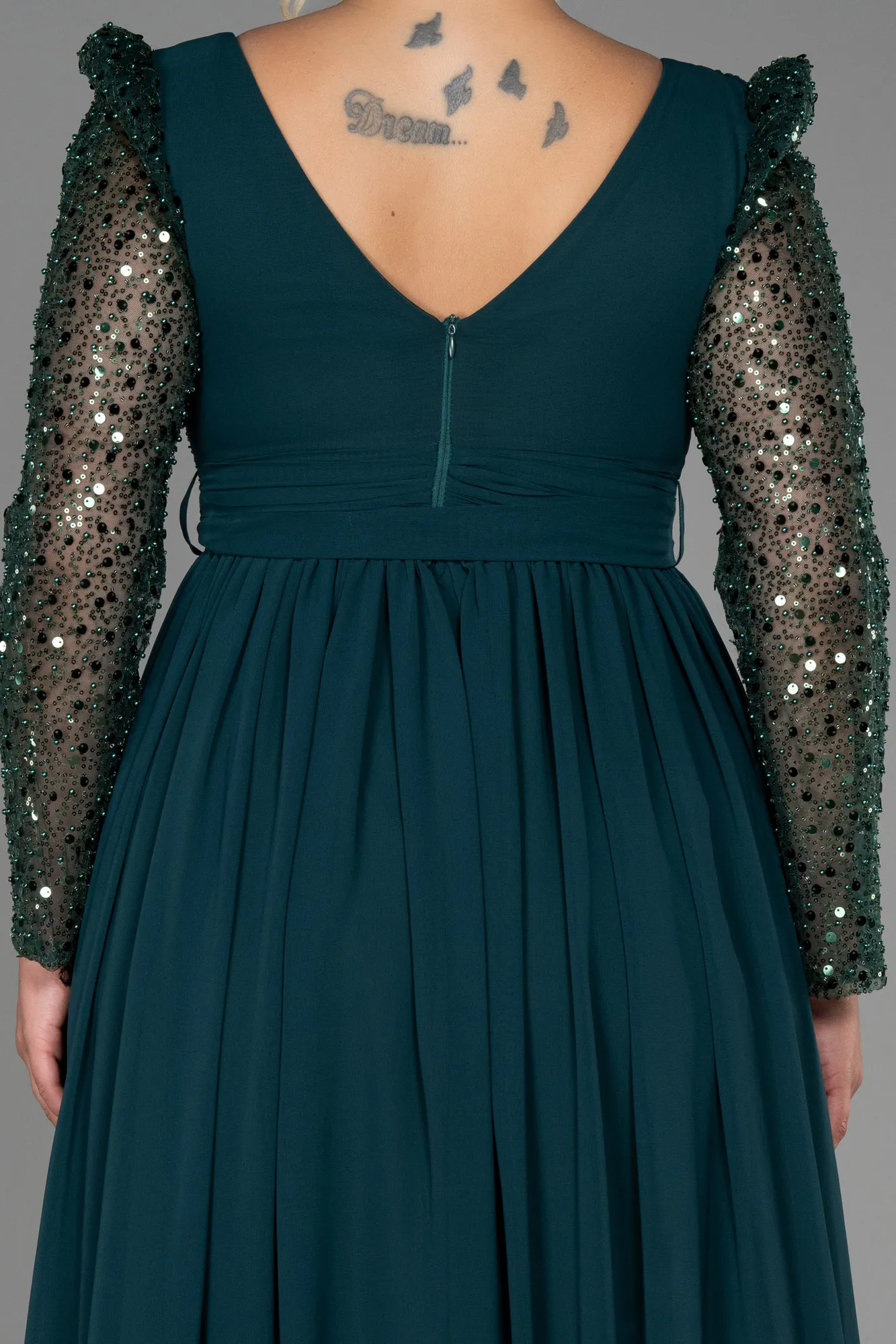 Emerald Green-Long Chiffon Plus Size Evening Dress ABU3186
