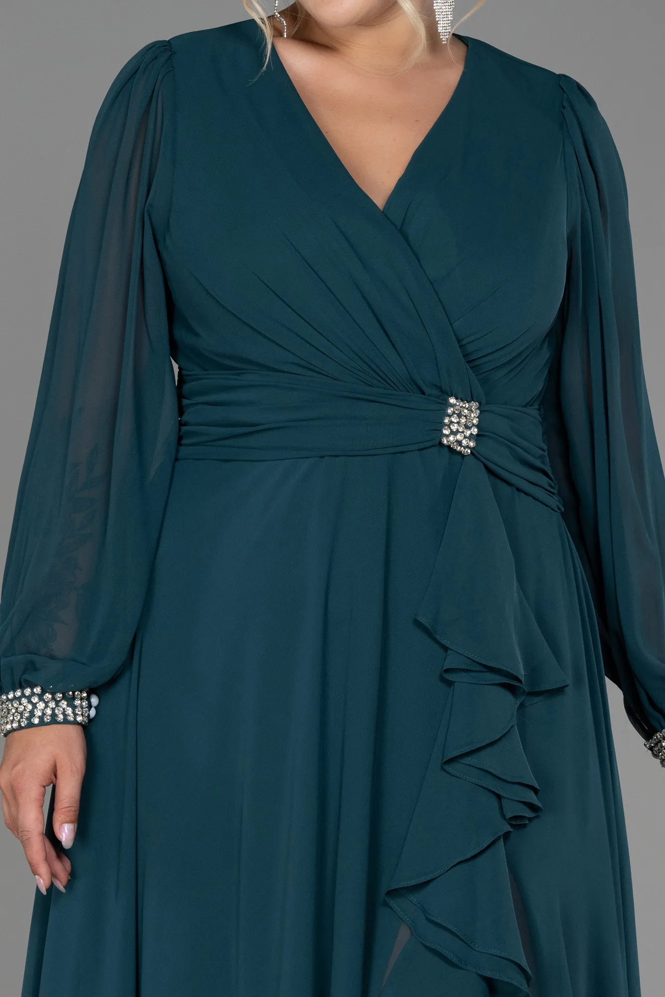 Emerald Green-Long Chiffon Plus Size Evening Dress ABU3222