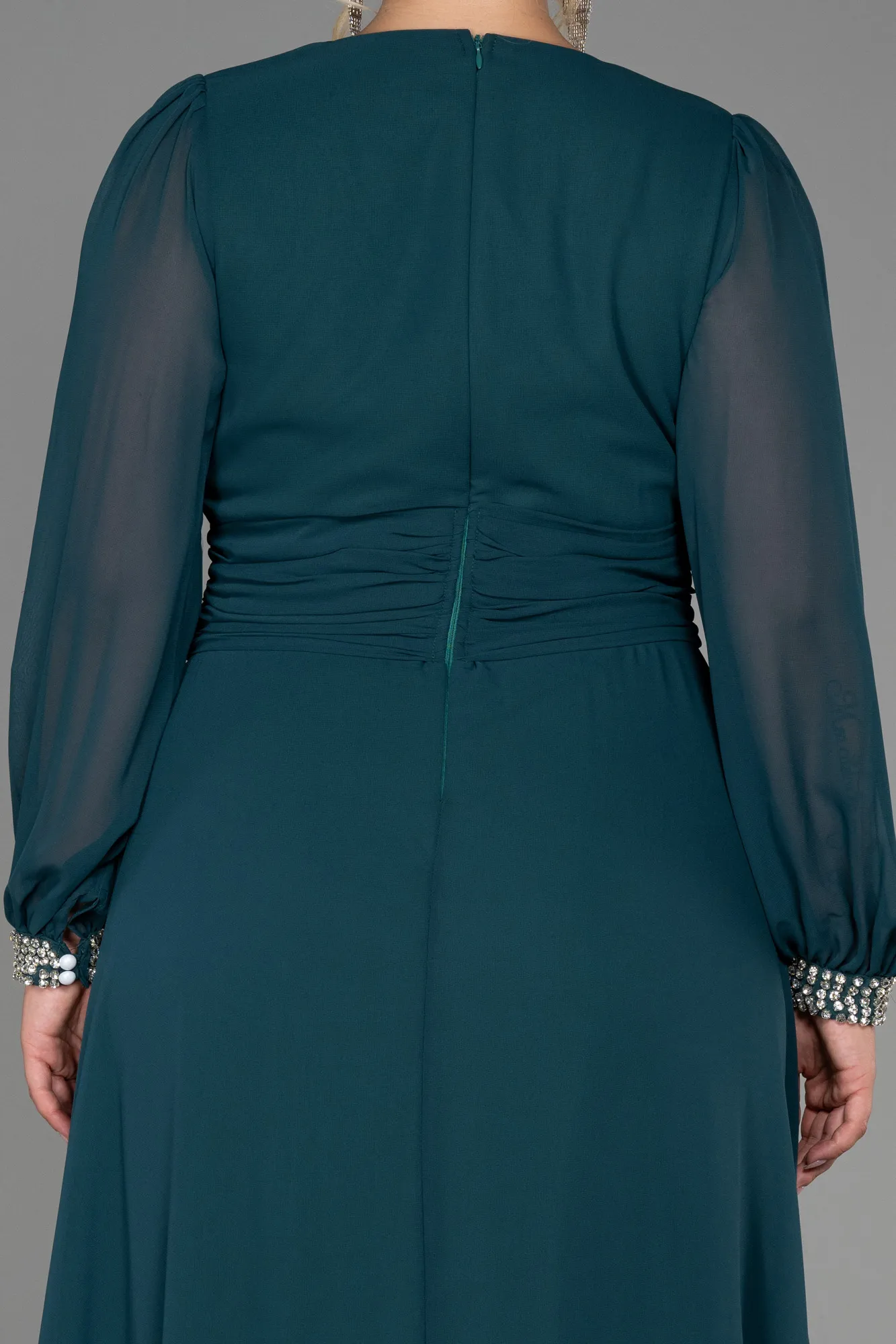 Emerald Green-Long Chiffon Plus Size Evening Dress ABU3222