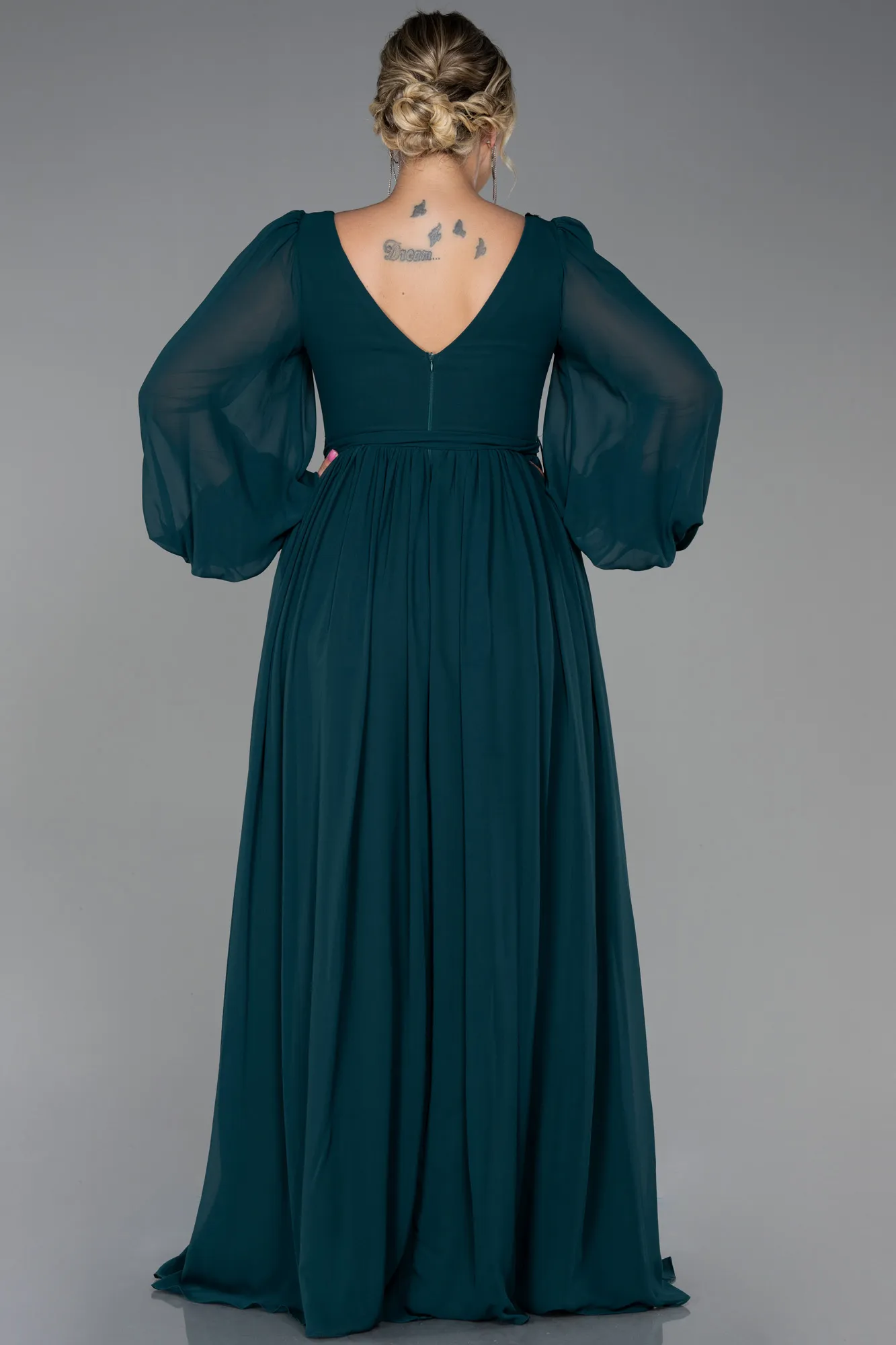 Emerald Green-Long Chiffon Plus Size Evening Dress ABU3244