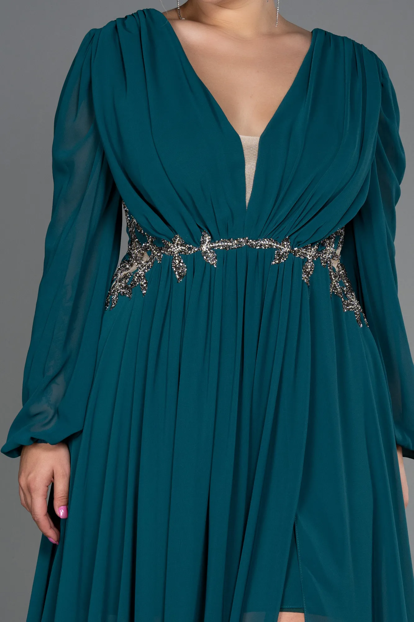 Emerald Green-Long Chiffon Plus Size Evening Dress ABU3256