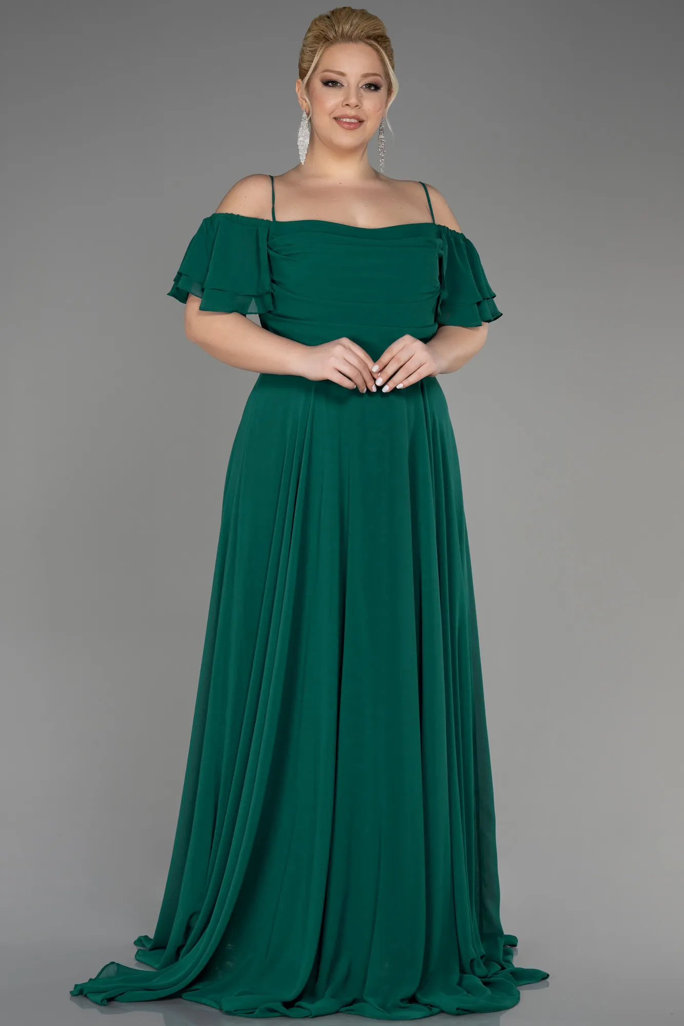 Emerald Green-Long Chiffon Plus Size Evening Dress ABU3259