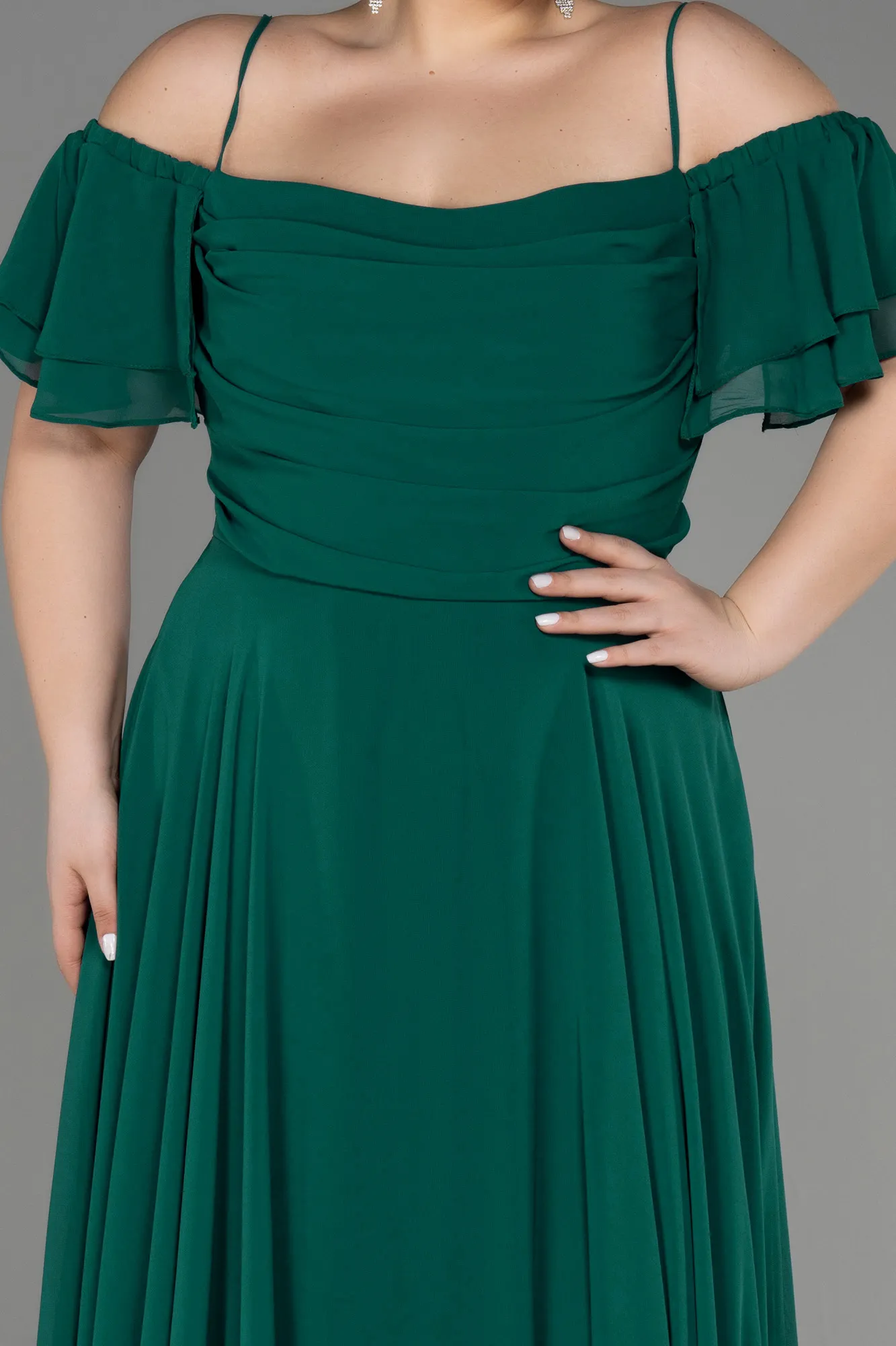 Emerald Green-Long Chiffon Plus Size Evening Dress ABU3259