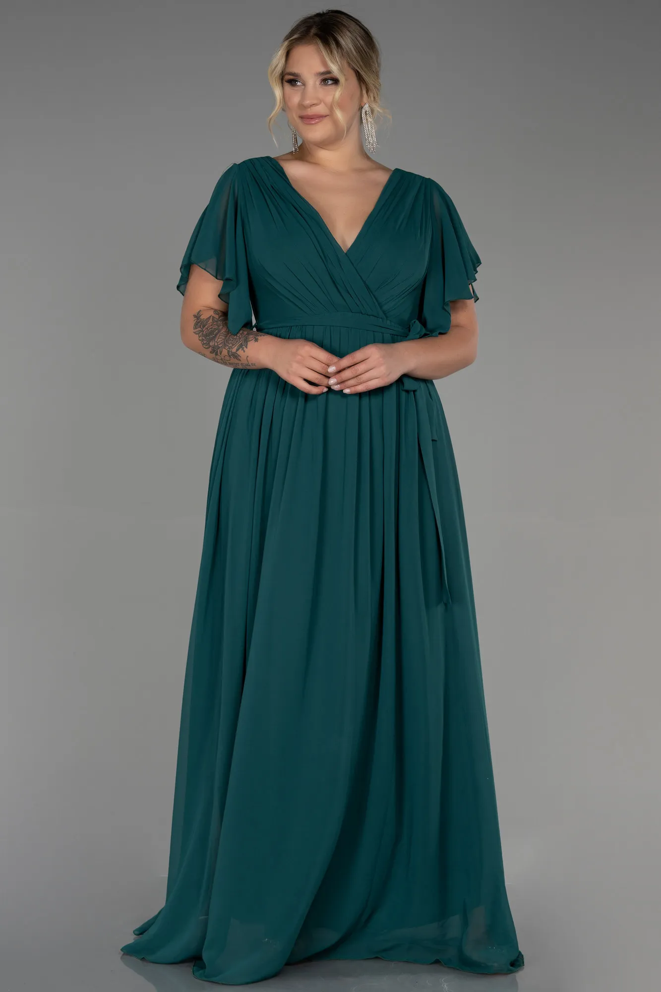 Emerald Green-Long Chiffon Plus Size Evening Dress ABU3276