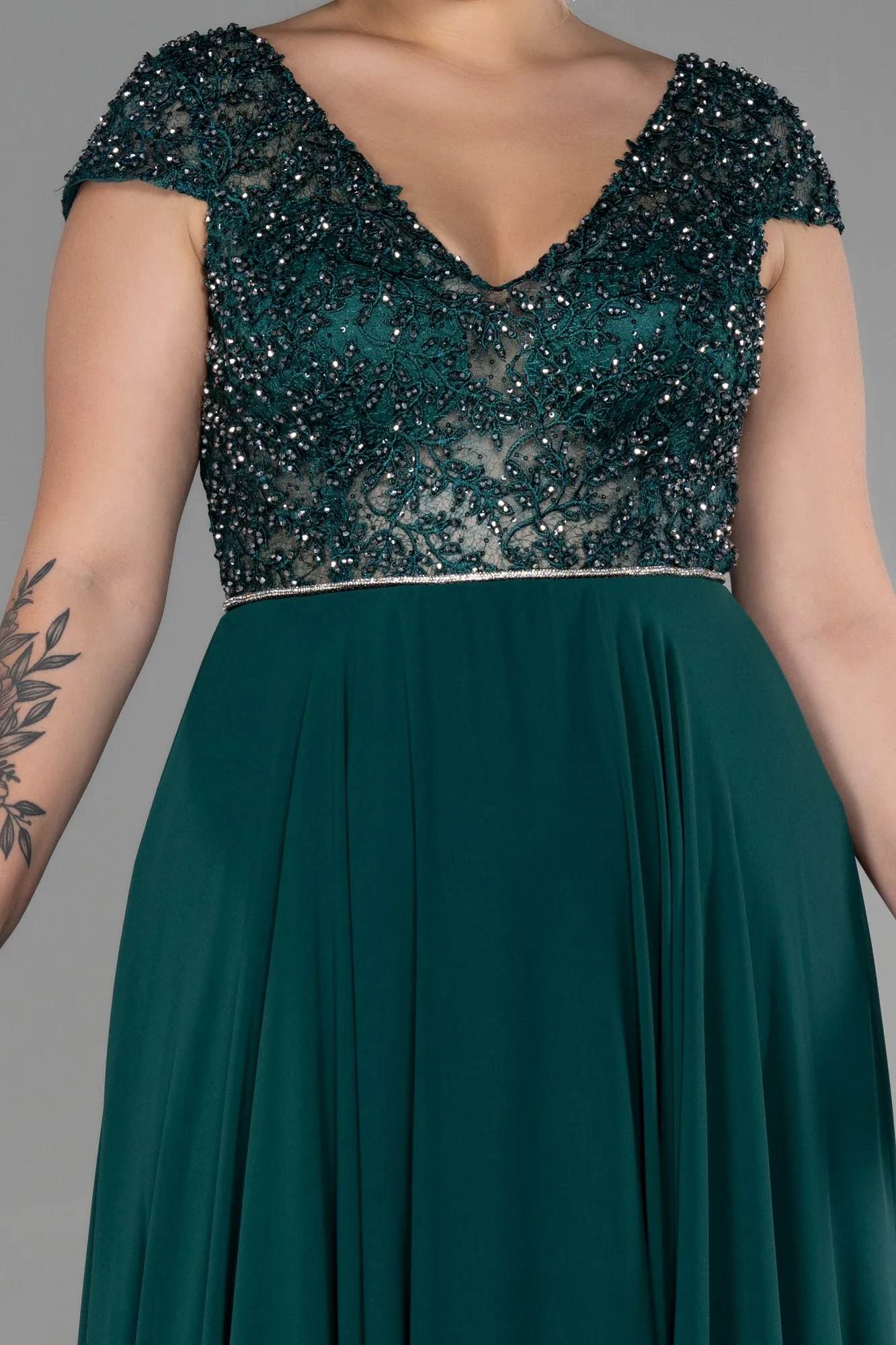 Emerald Green-Long Chiffon Plus Size Evening Dress ABU3441