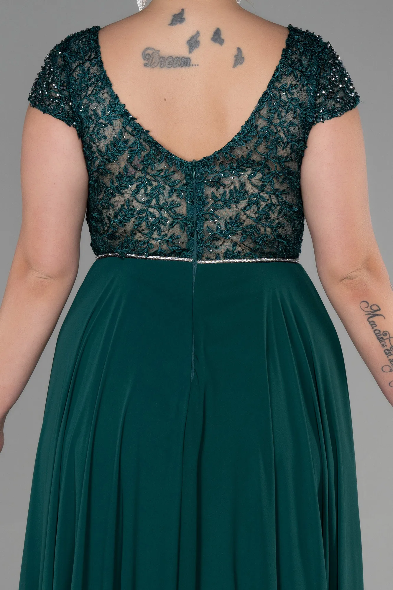 Emerald Green-Long Chiffon Plus Size Evening Dress ABU3441
