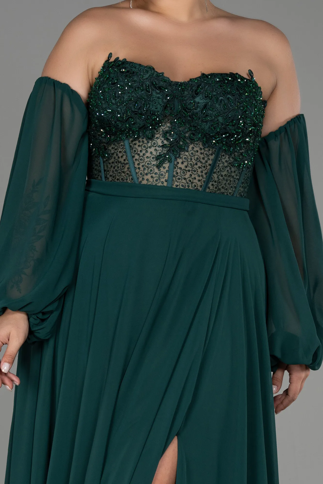 Emerald Green-Long Chiffon Plus Size Evening Dress ABU3451