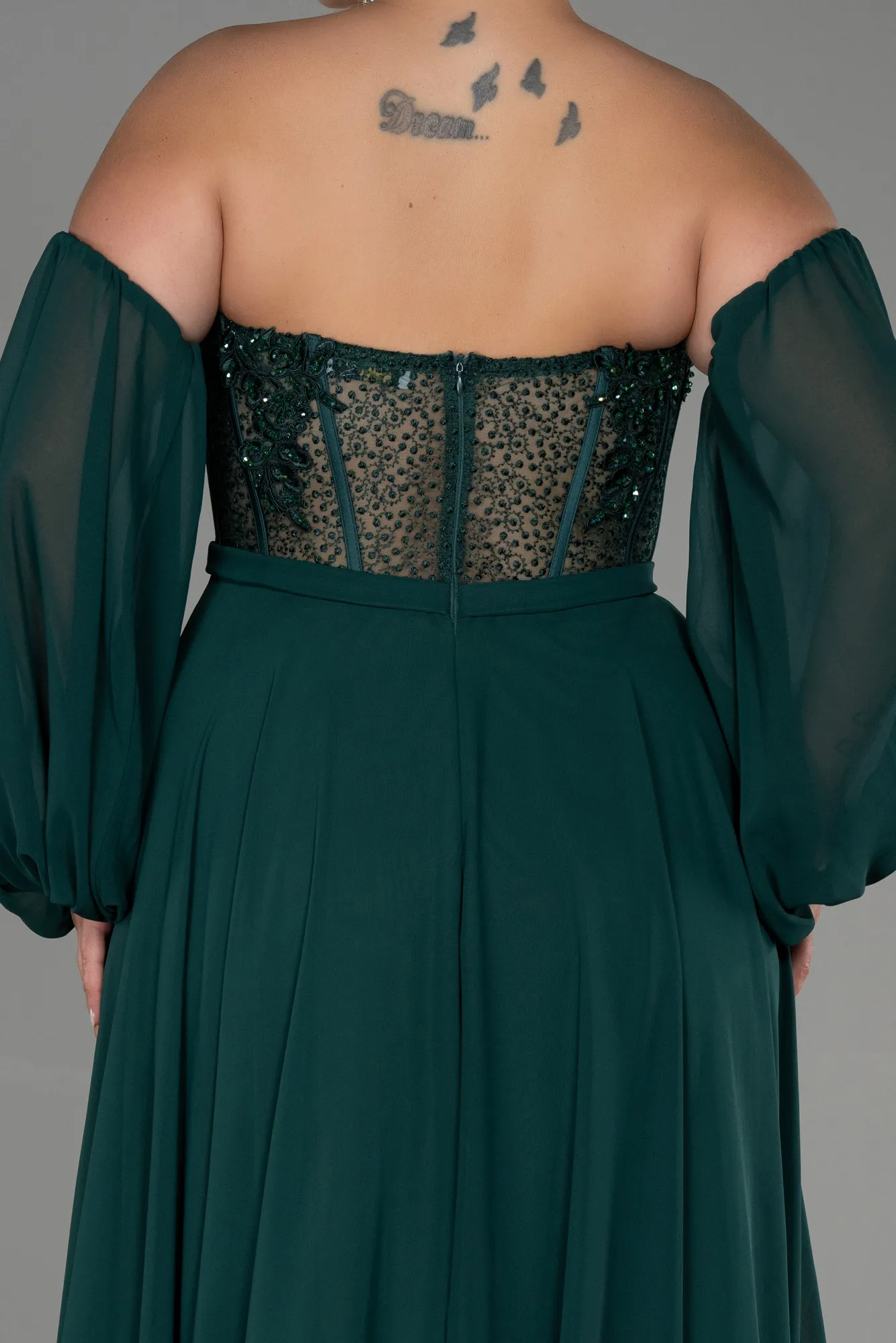 Emerald Green-Long Chiffon Plus Size Evening Dress ABU3451