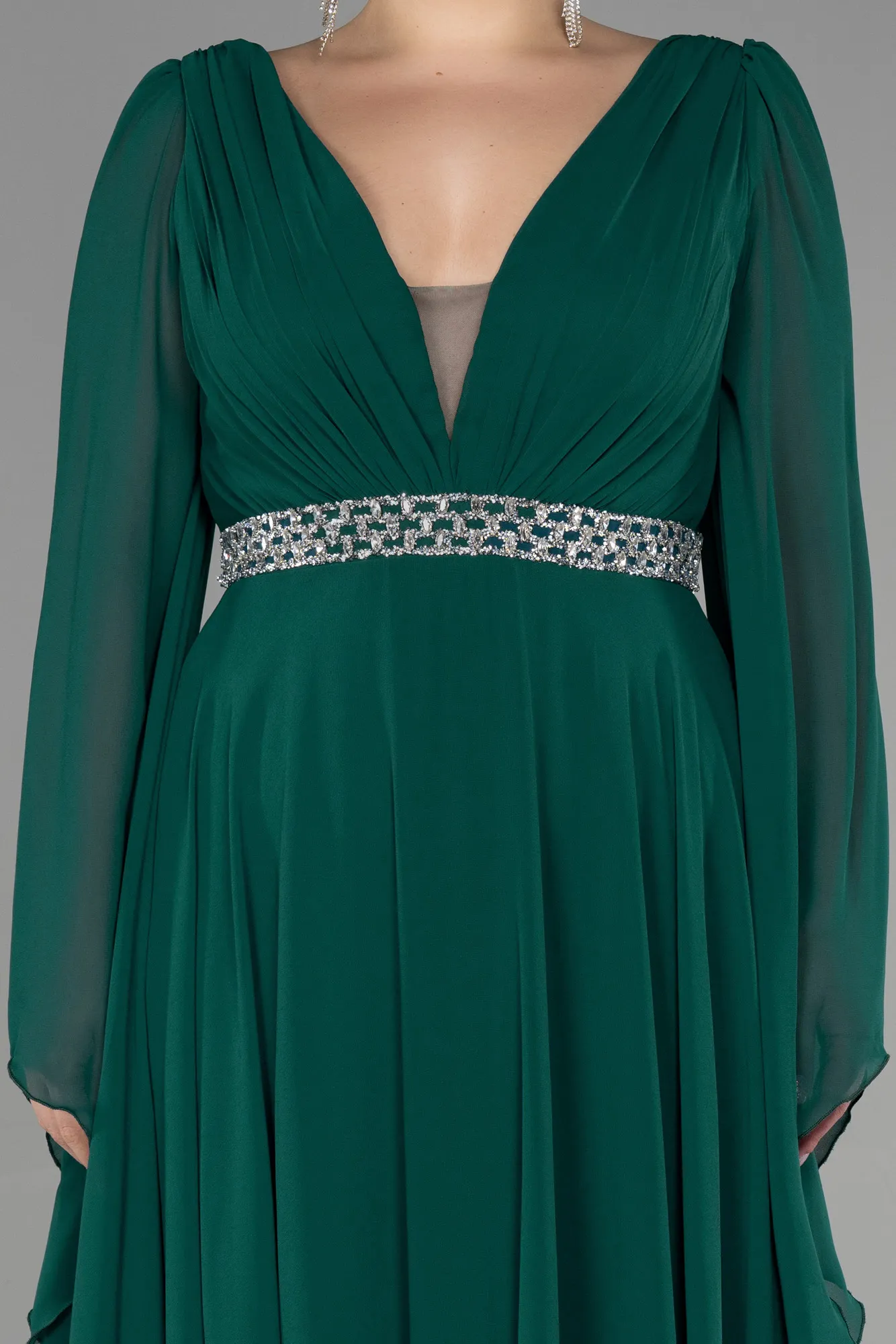 Emerald Green-Long Chiffon Plus Size Evening Dress ABU3543