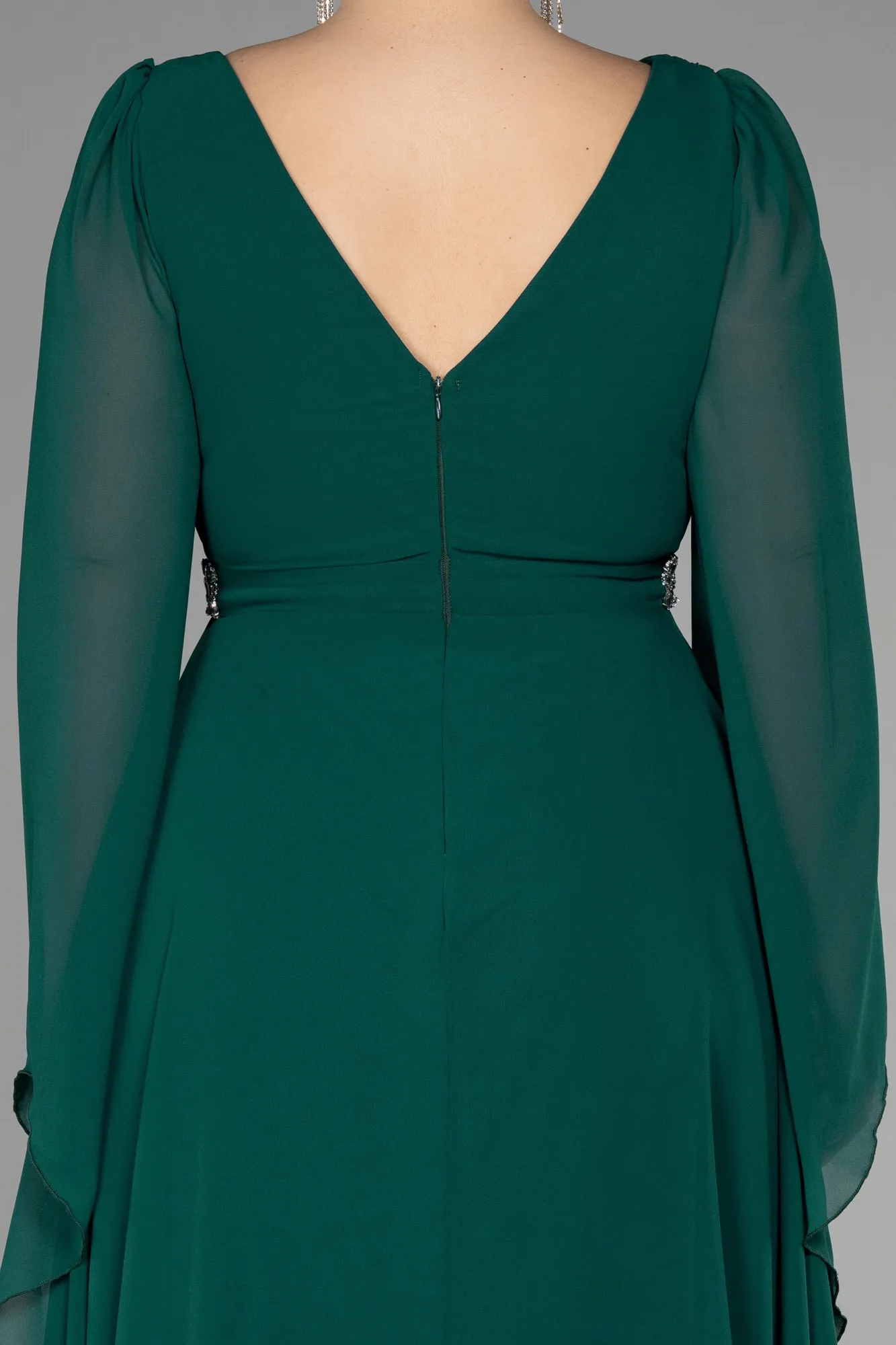 Emerald Green-Long Chiffon Plus Size Evening Dress ABU3543