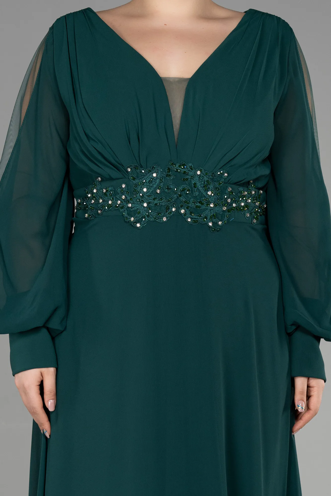 Emerald Green-Long Chiffon Plus Size Evening Dress ABU3644