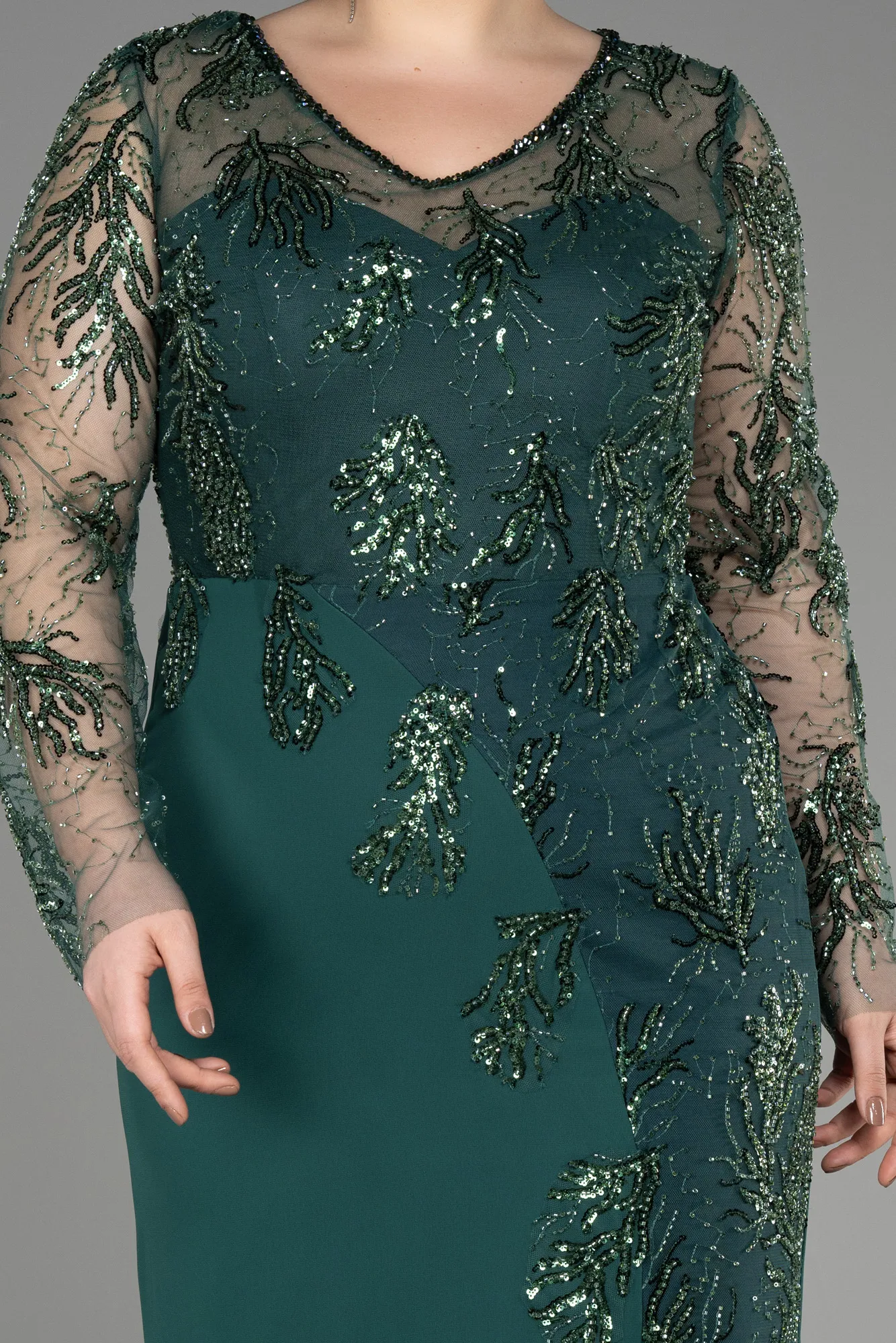 Emerald Green-Long Chiffon Plus Size Evening Dress ABU3843