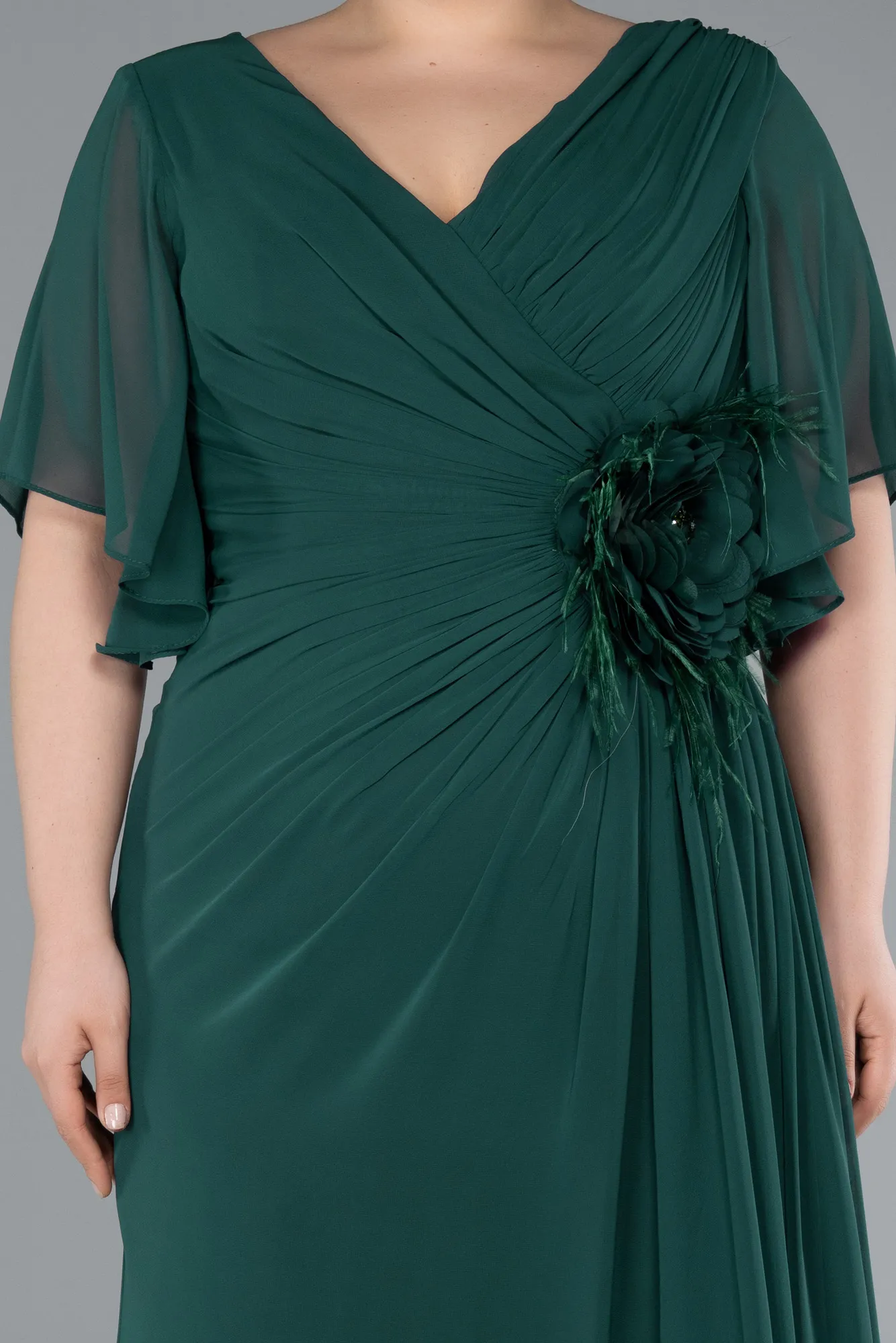 Emerald Green-Long Chiffon Plus Size Evening Dress ABU4911