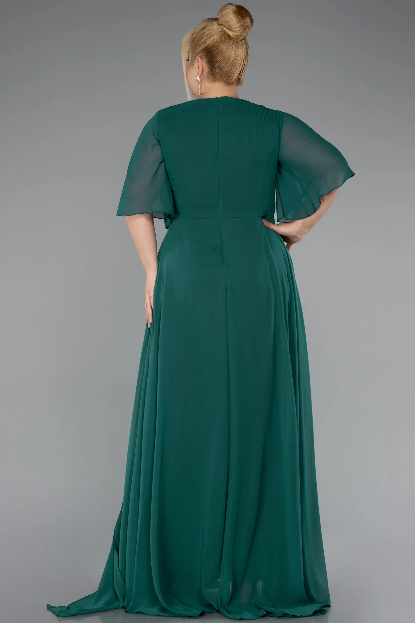 Emerald Green-Long Chiffon Plus Size Evening Dress ABU5051