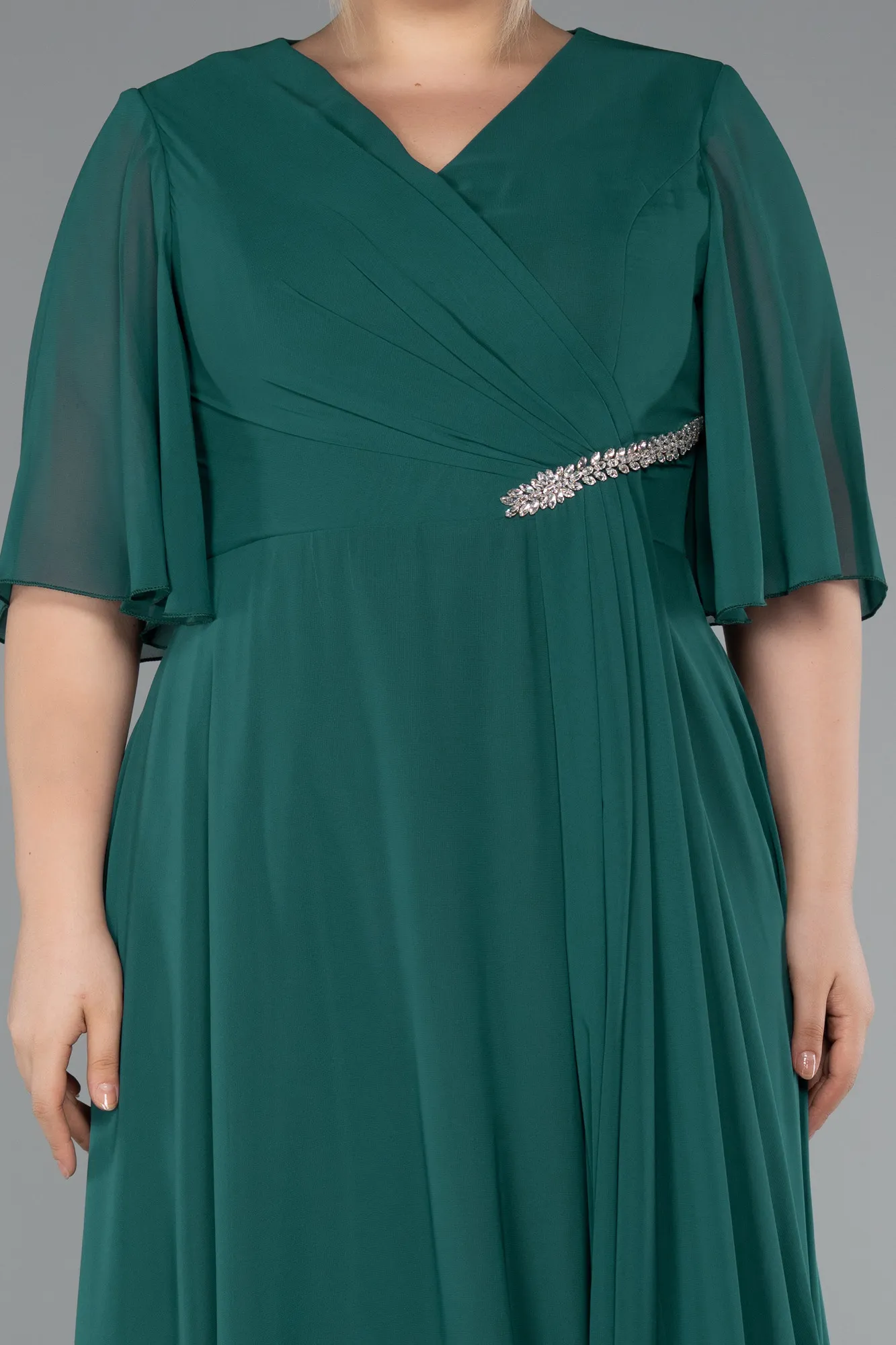 Emerald Green-Long Chiffon Plus Size Evening Dress ABU5051