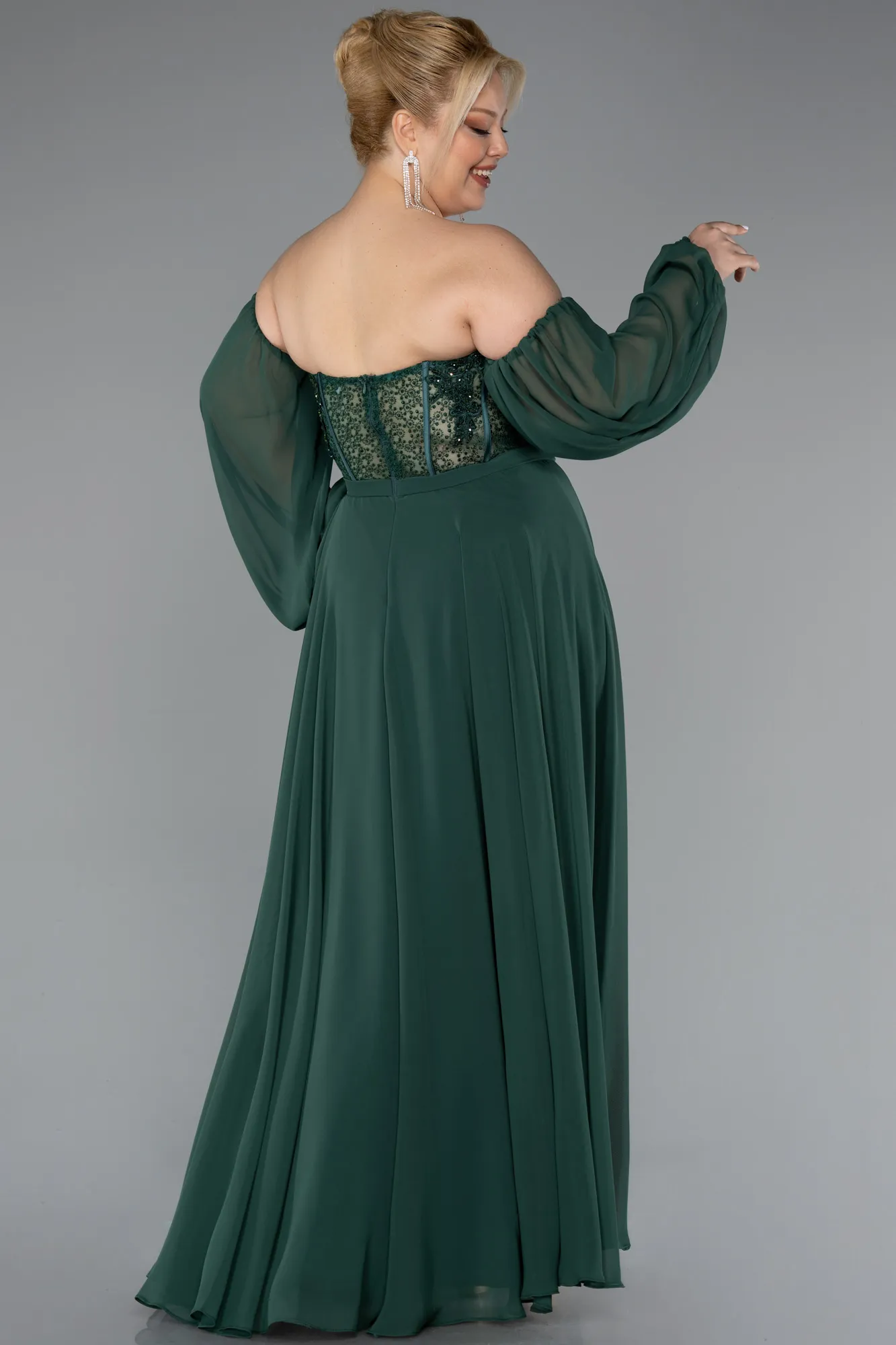 Emerald Green-Long Chiffon Plus Size Evening Dress ABU5521
