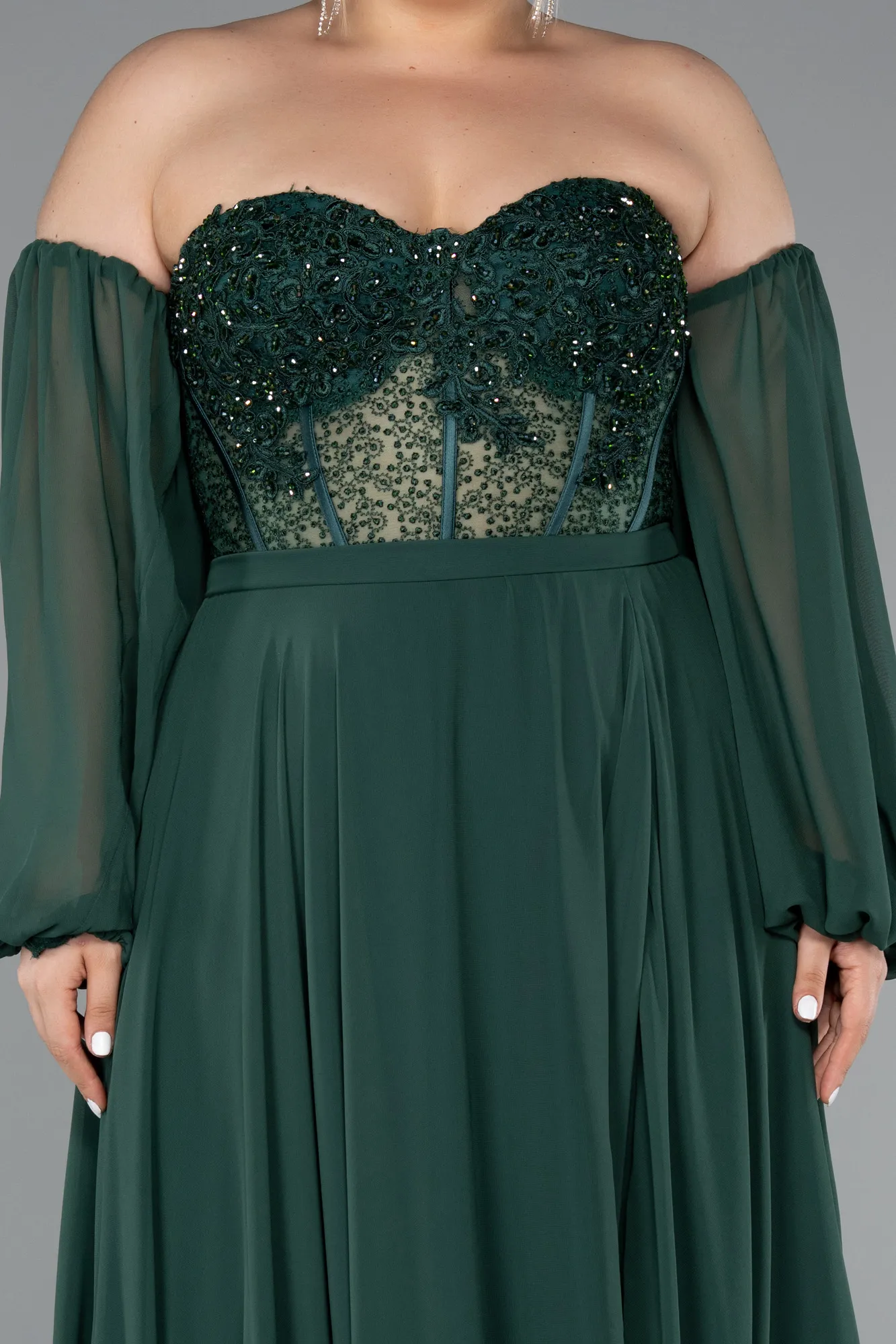 Emerald Green-Long Chiffon Plus Size Evening Dress ABU5521