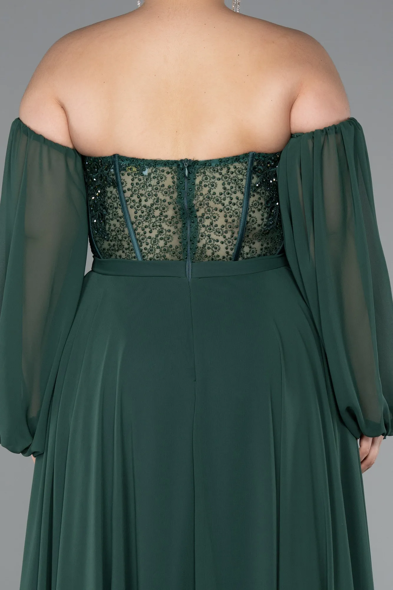 Emerald Green-Long Chiffon Plus Size Evening Dress ABU5521
