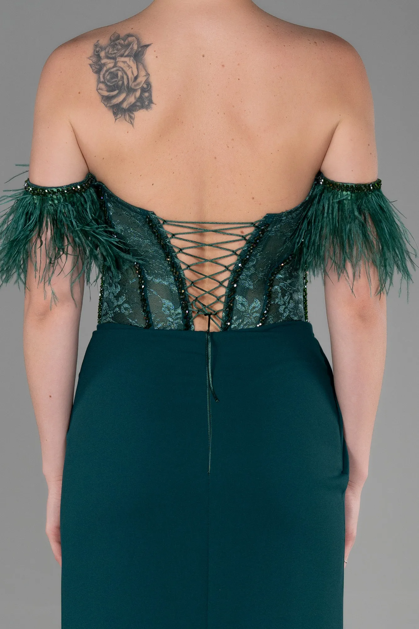 Emerald Green-Long Dantelle Evening Dress ABU3263