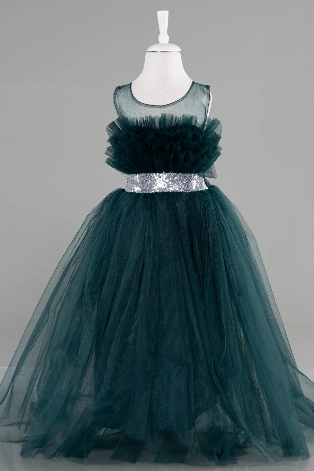 Emerald Green-Long Girl Dress ABU3567