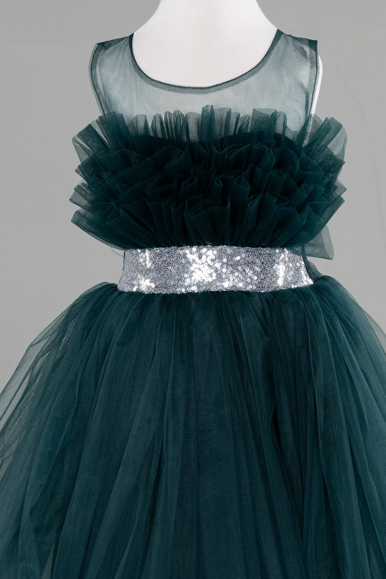 Emerald Green-Long Girl Dress ABU3567