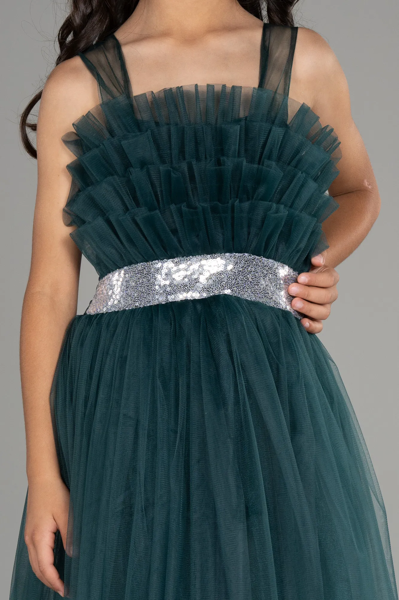 Emerald Green-Long Girl Dress ABU3572