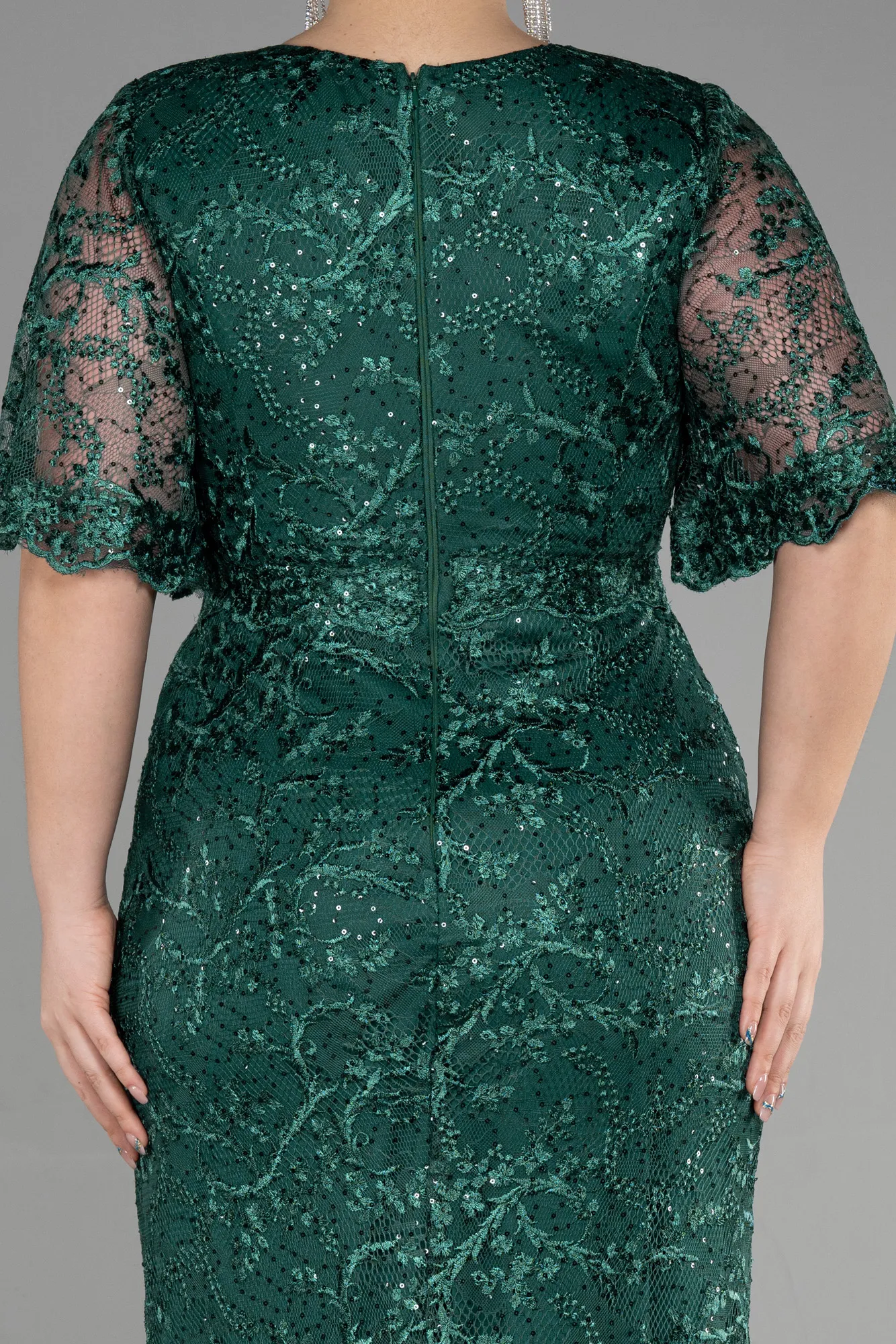 Emerald Green-Long Laced Plus Size Engagement Dress ABU3614