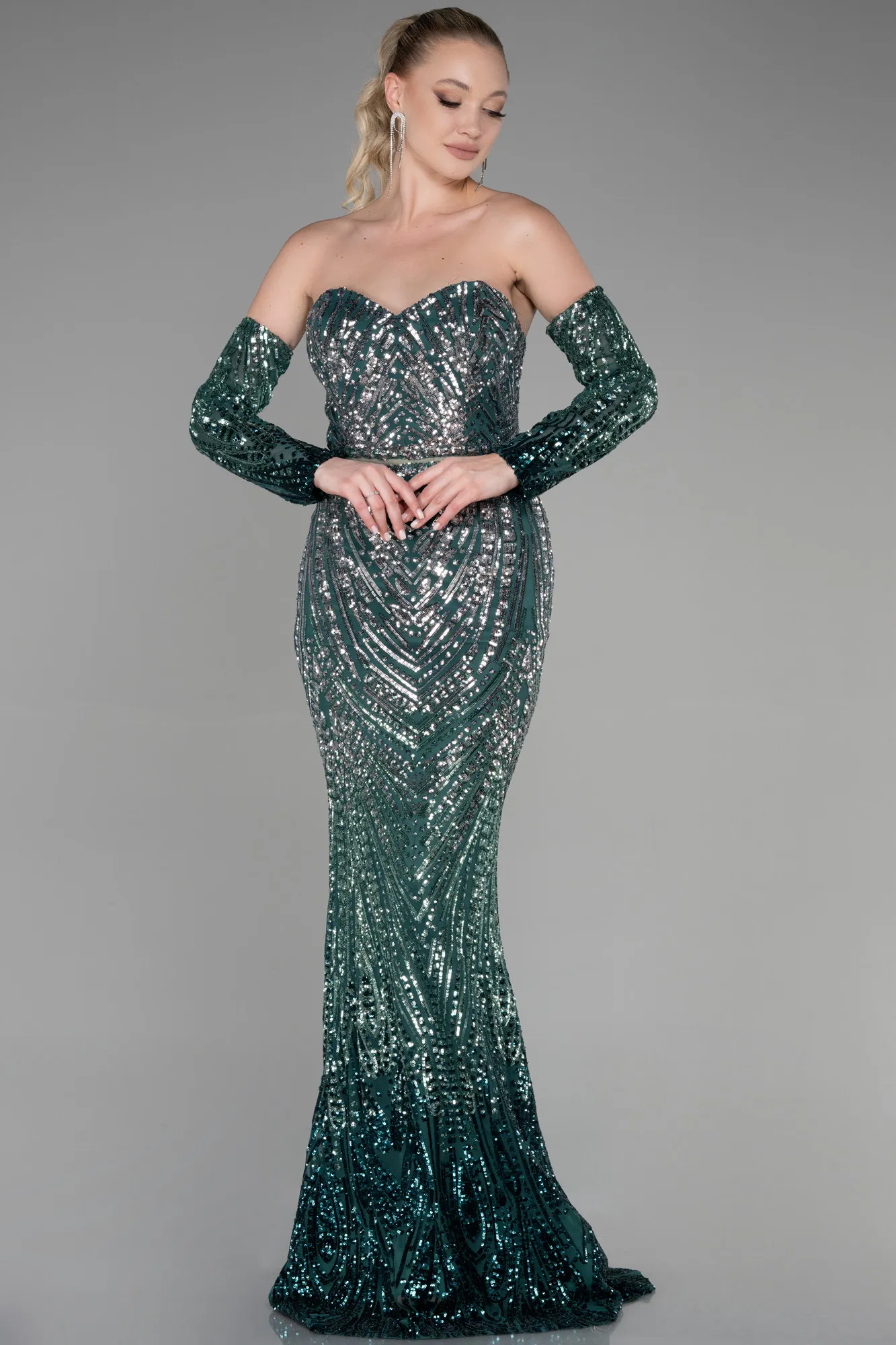Emerald Green-Long Mermaid Prom Dress ABU3396
