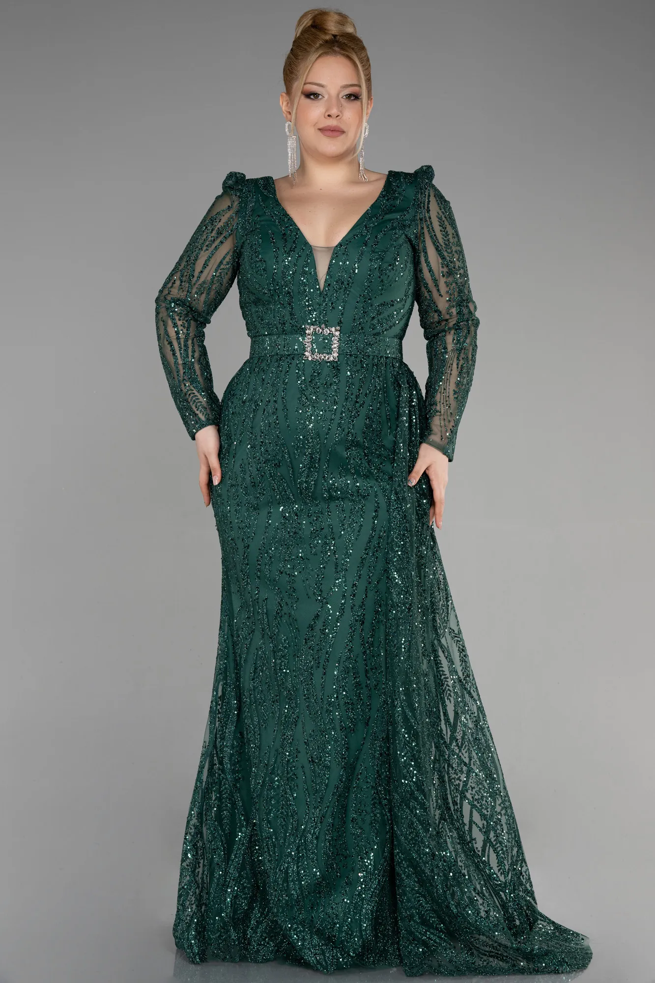 Emerald Green-Long Plus Size Engagement Dress ABU3562