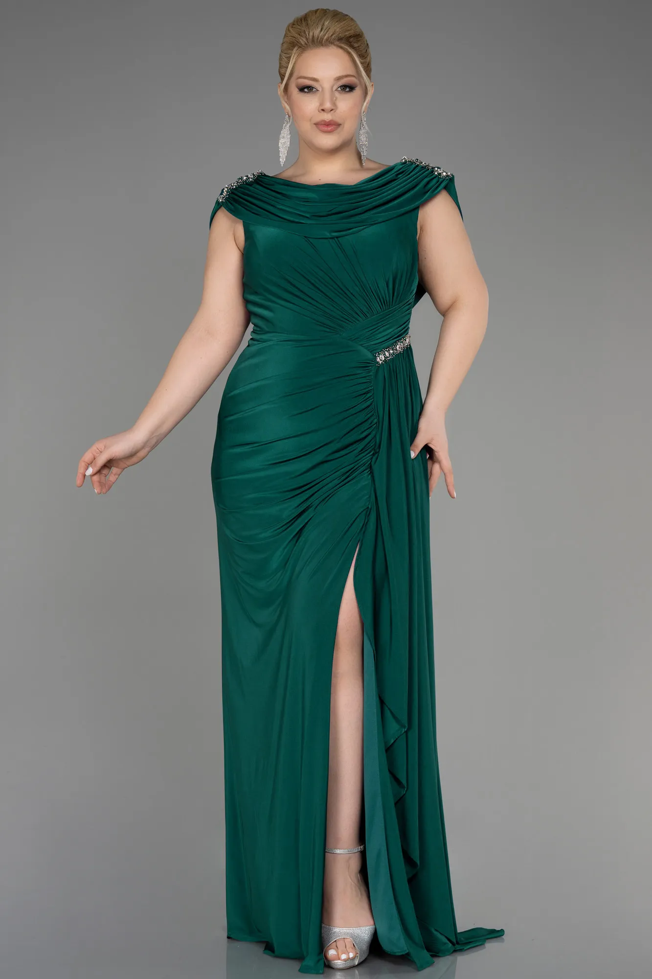 Emerald Green-Long Plus Size Engagement Dress ABU3734