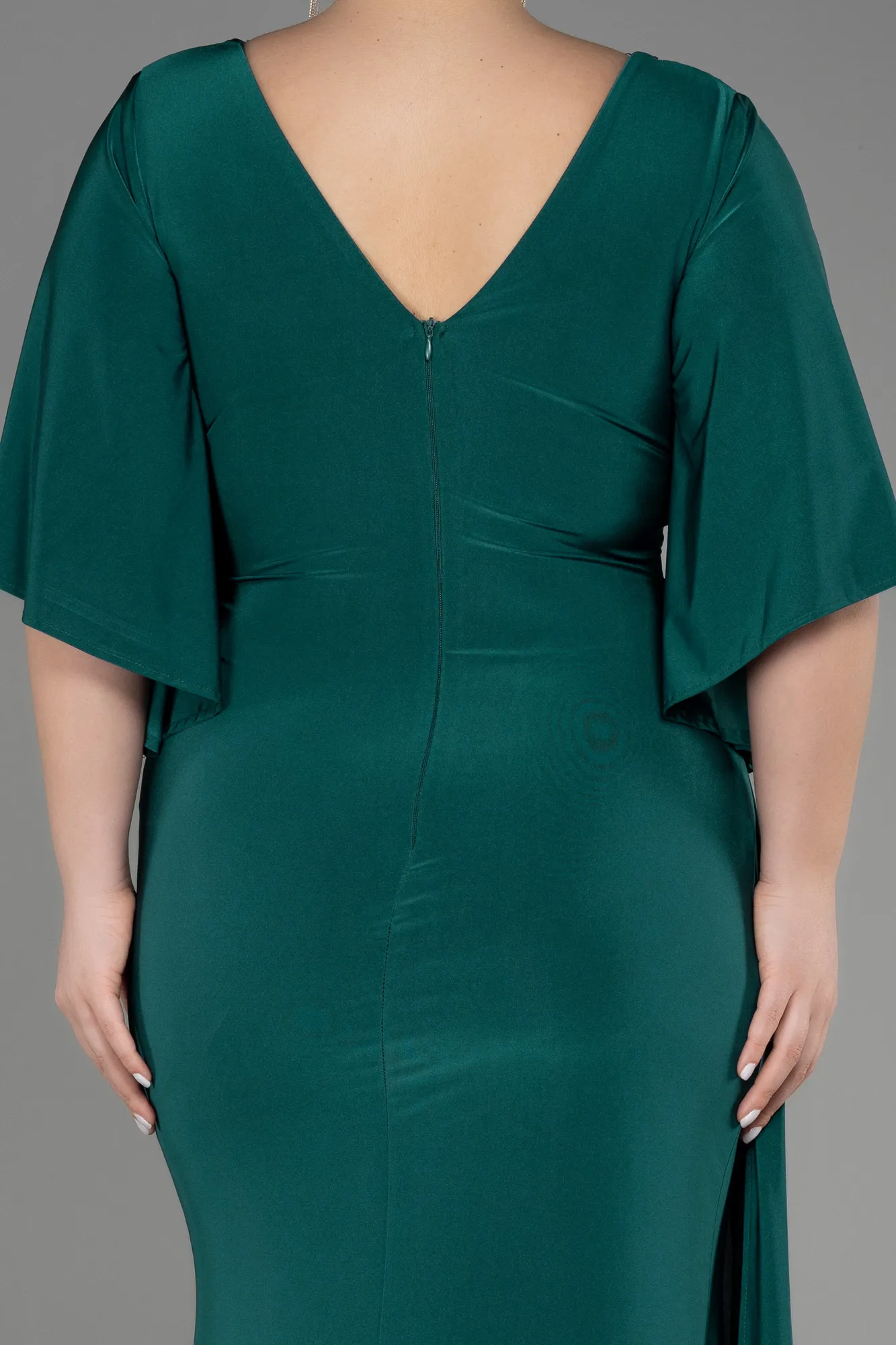 Emerald Green-Short Sleeve Slit Long Plus Size Evening Dress ABU3735
