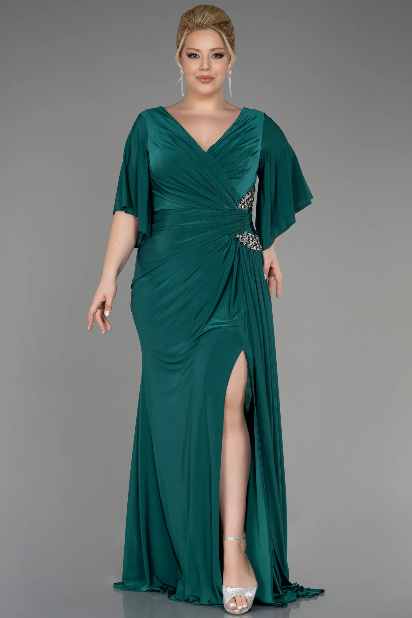 Emerald Green-Long Plus Size Engagement Dress ABU3736