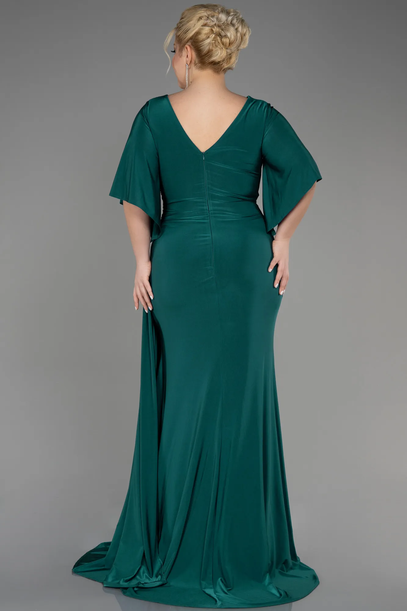 Emerald Green-Long Plus Size Engagement Dress ABU3736