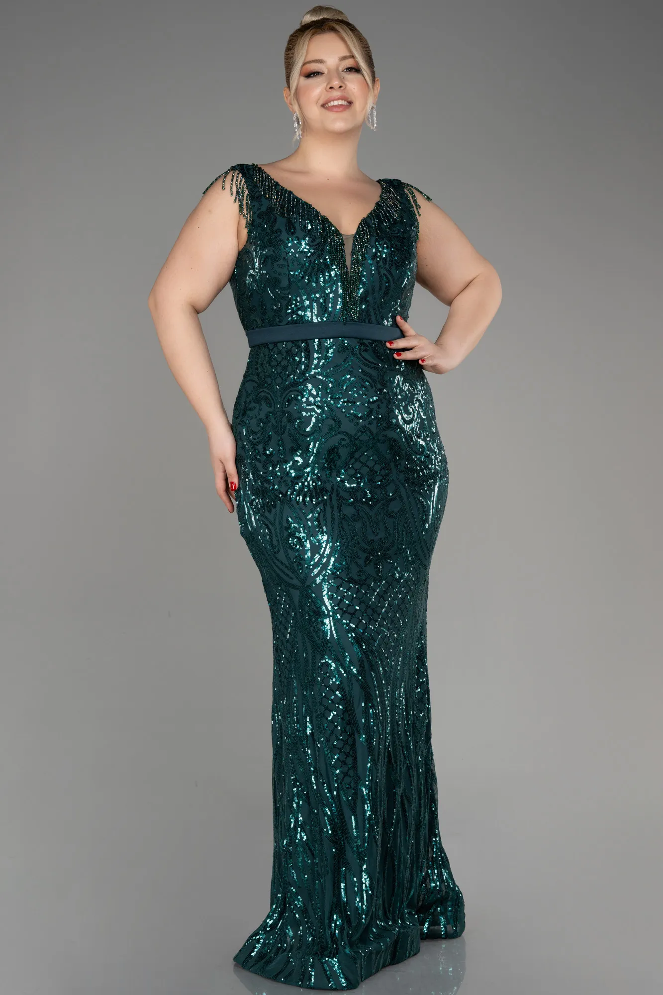 Emerald Green-Long Plus Size Engagement Dress ABU3876