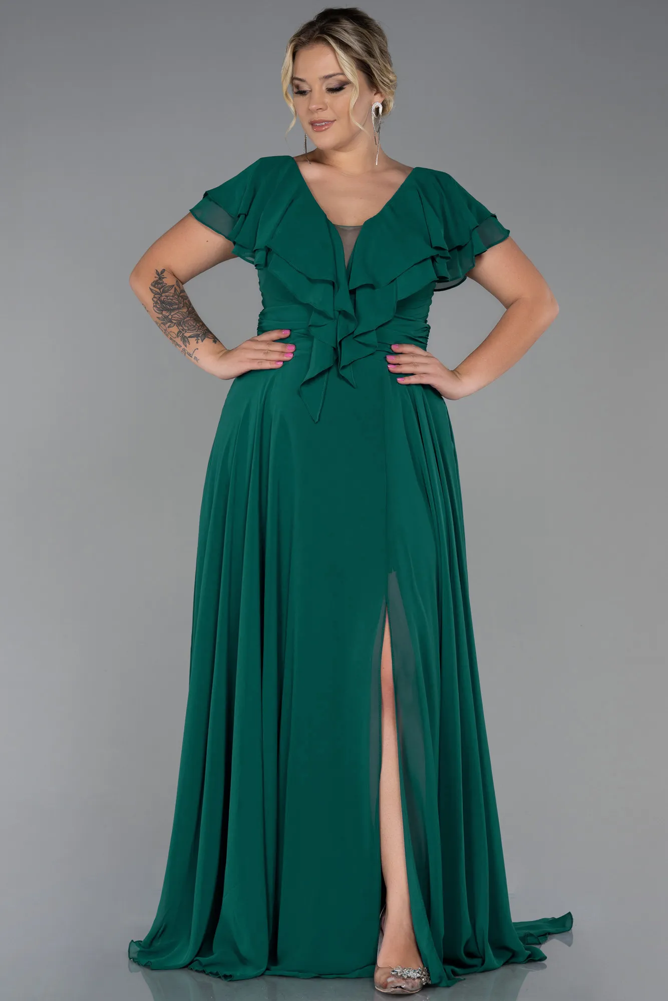 Emerald Green-Long Plus Size Evening Dress ABU032