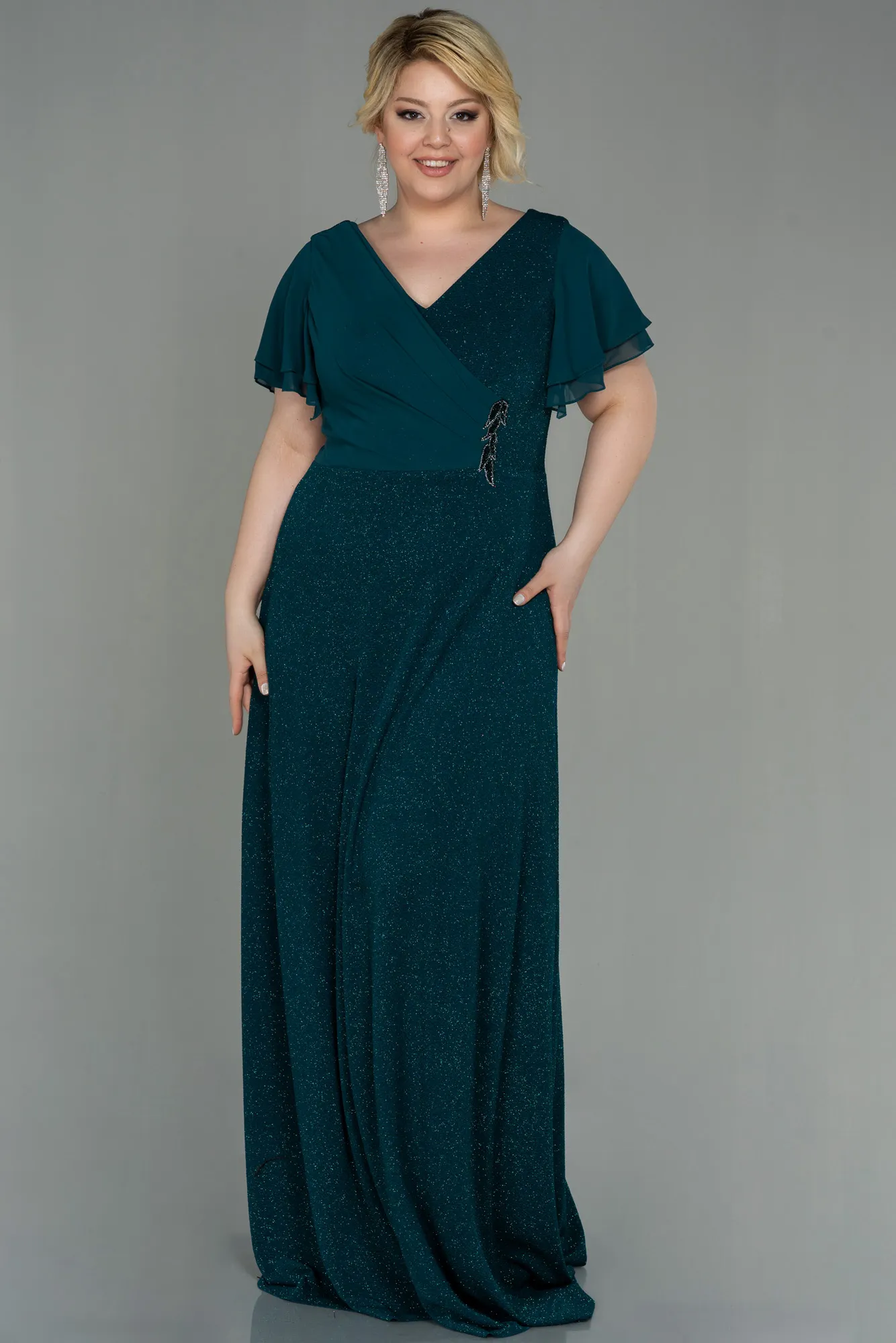 Emerald Green-Long Plus Size Evening Dress ABU3019