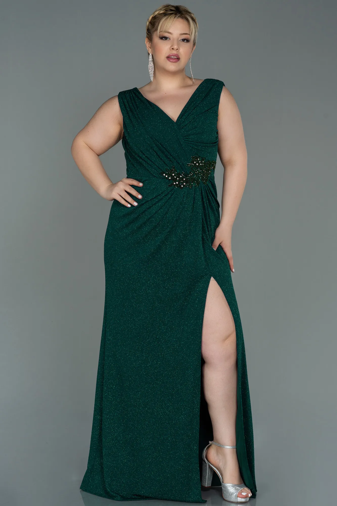 Emerald Green-Long Plus Size Evening Dress ABU3074