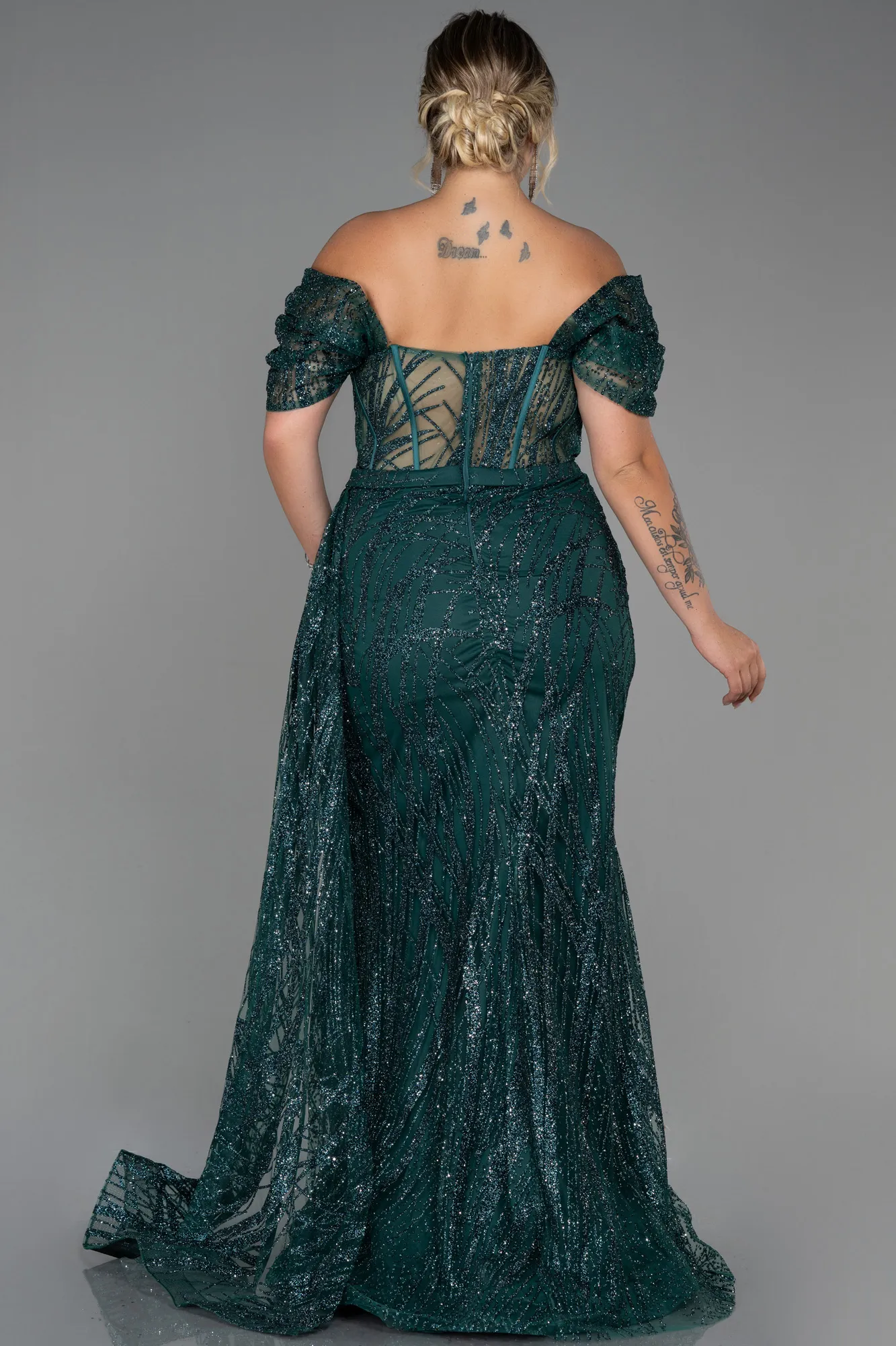 Emerald Green-Long Plus Size Evening Dress ABU3097