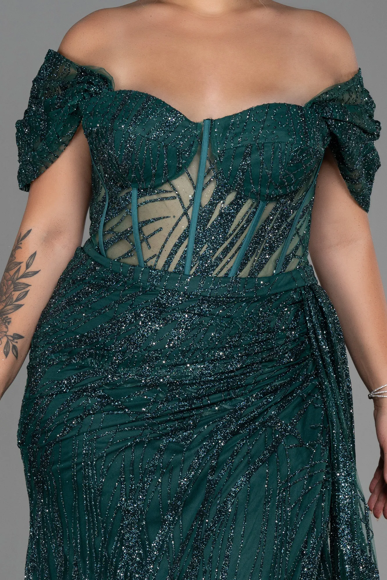 Emerald Green-Long Plus Size Evening Dress ABU3097
