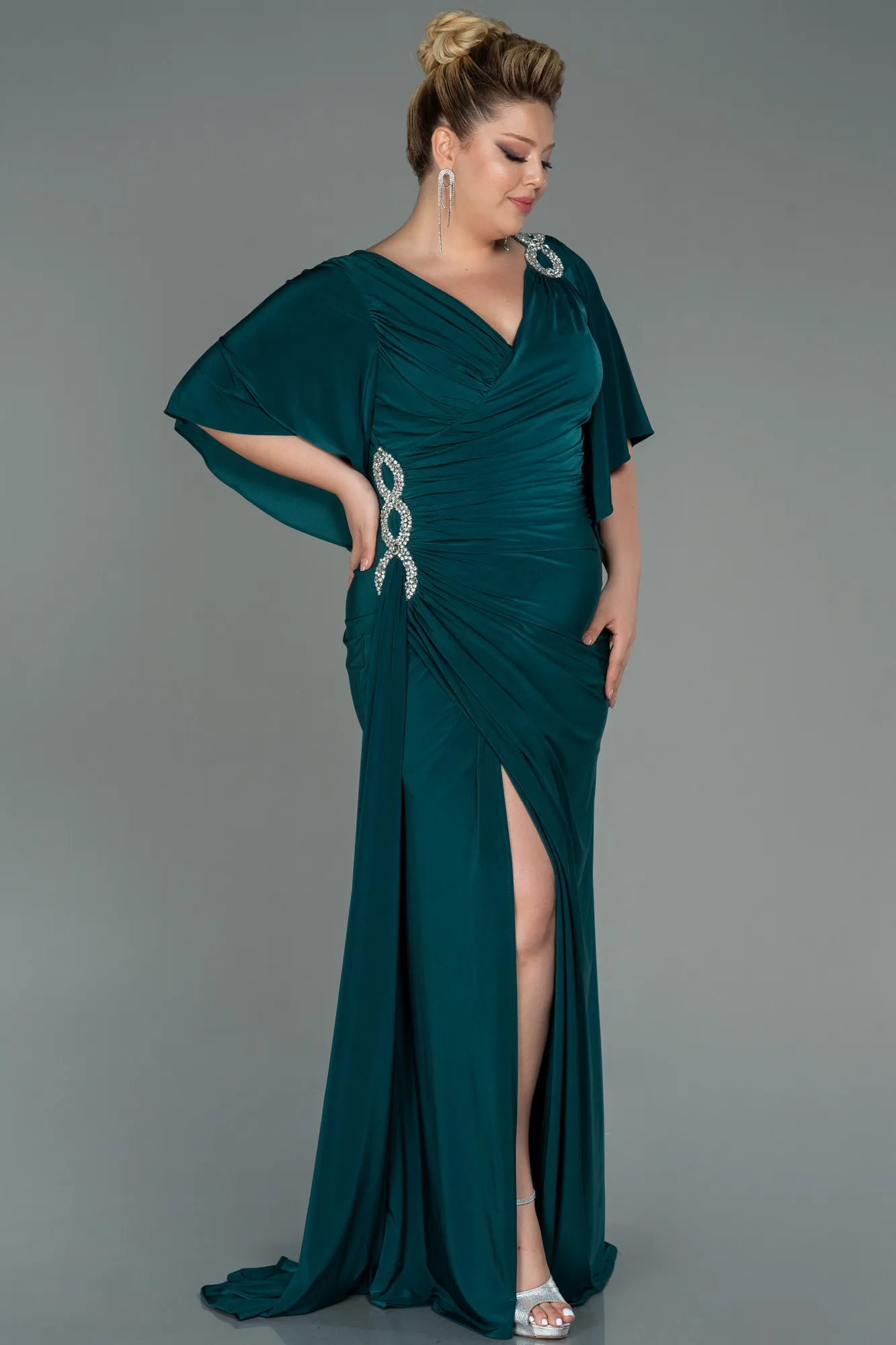 Emerald Green-Long Plus Size Evening Dress ABU3173