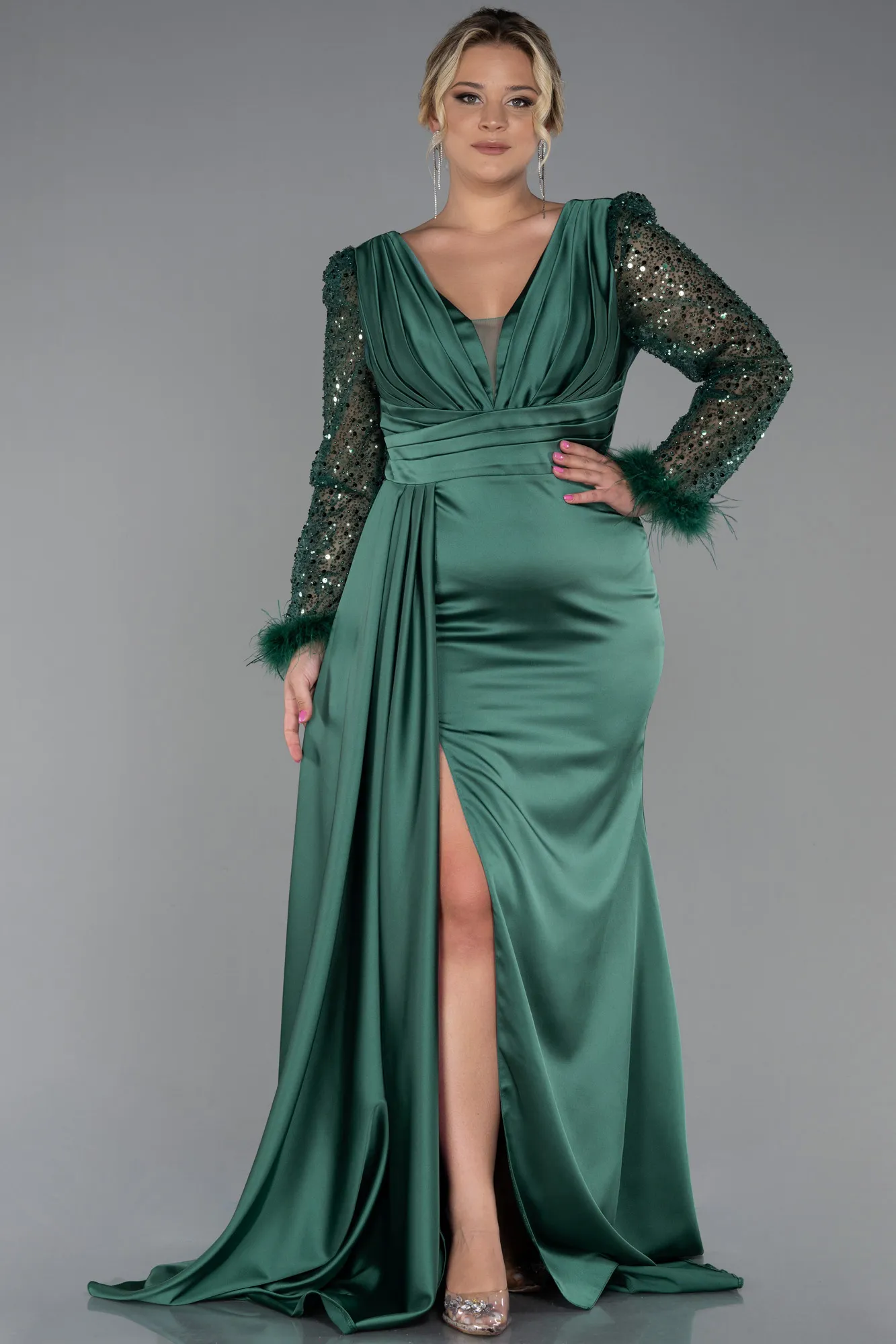 Emerald Green-Long Plus Size Evening Dress ABU3237
