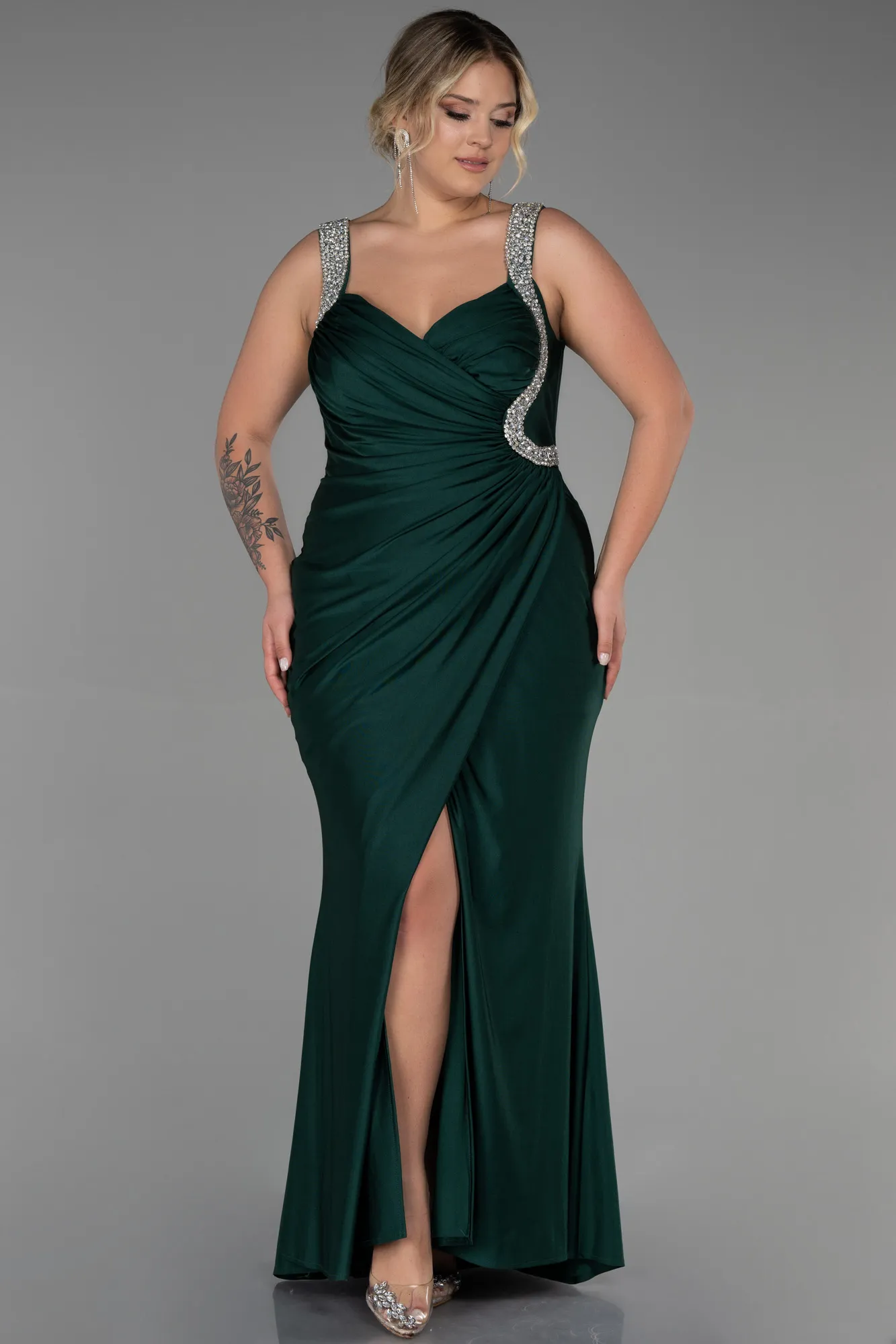 Emerald Green-Long Plus Size Evening Dress ABU3271