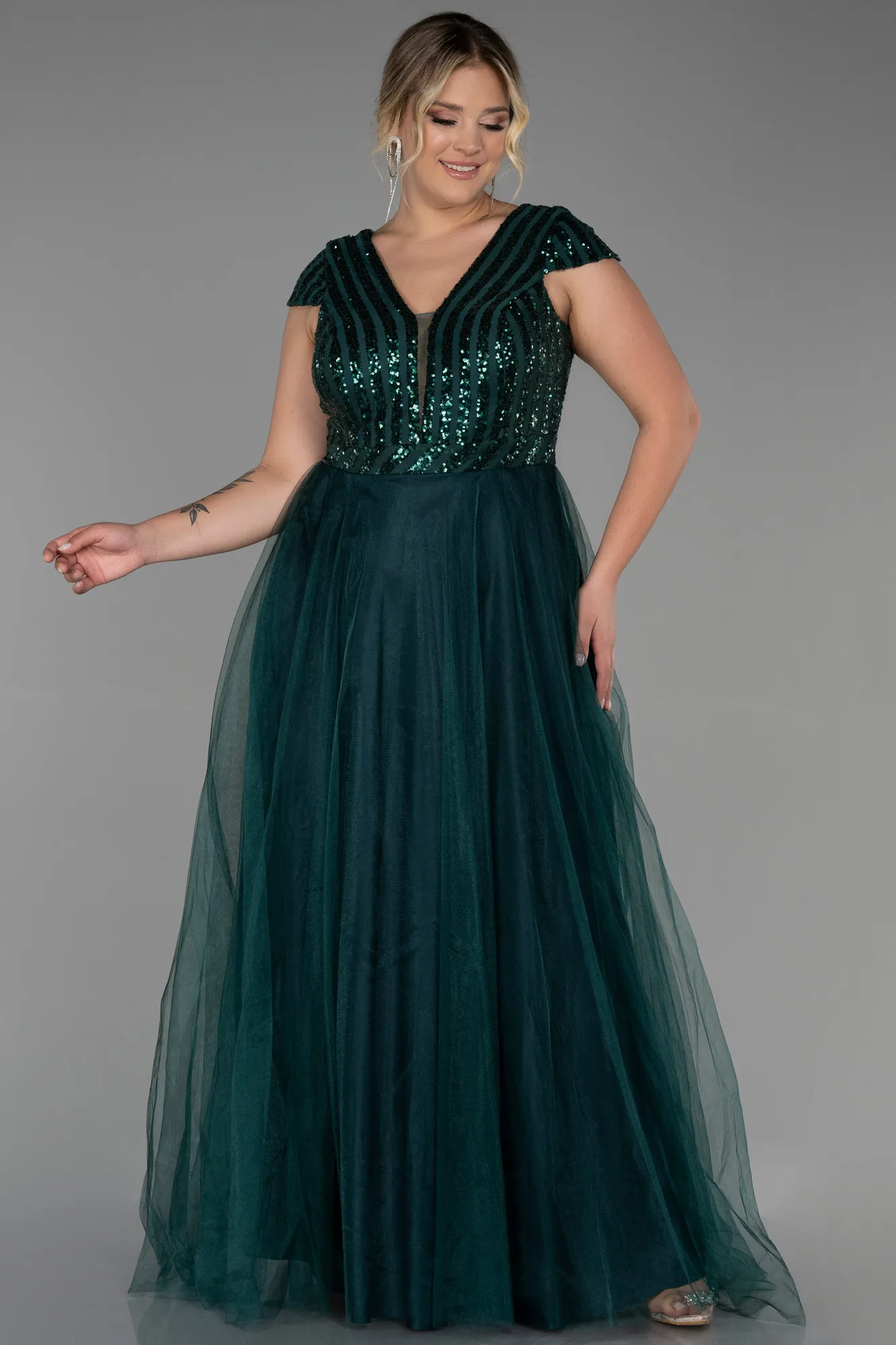 Emerald Green-Long Plus Size Evening Dress ABU3281