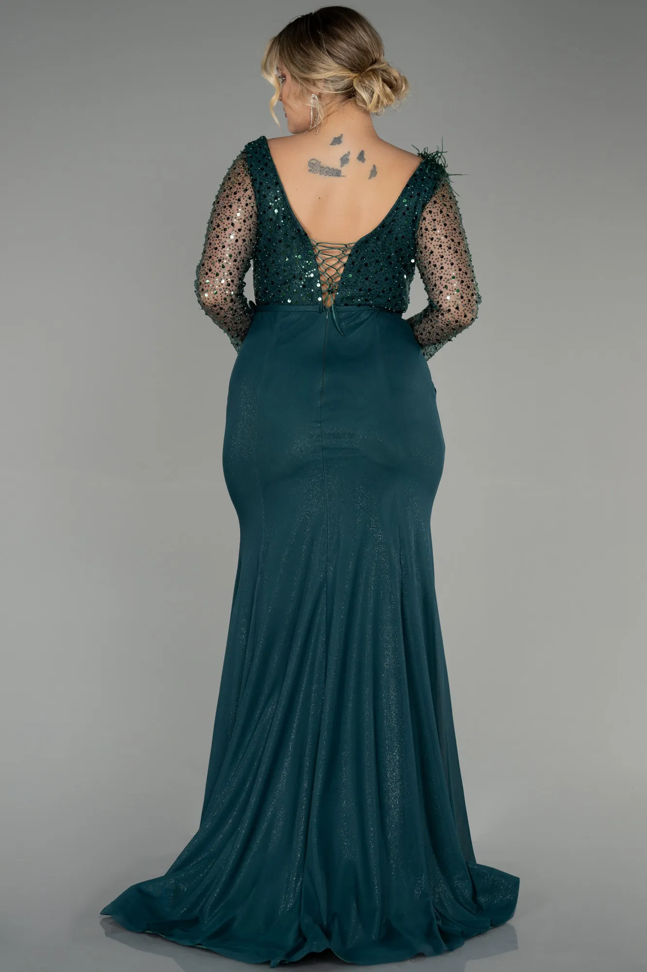 Emerald Green-Long Plus Size Evening Dress ABU3284
