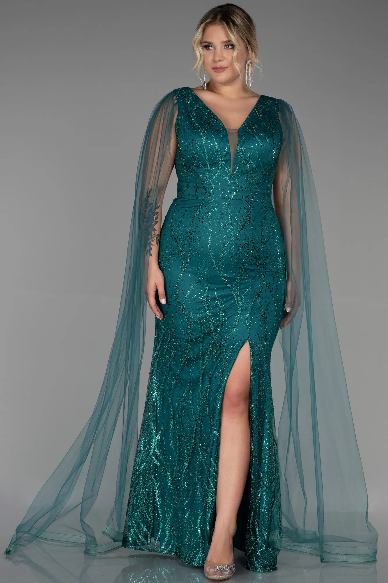Emerald Green-Long Plus Size Evening Dress ABU3286