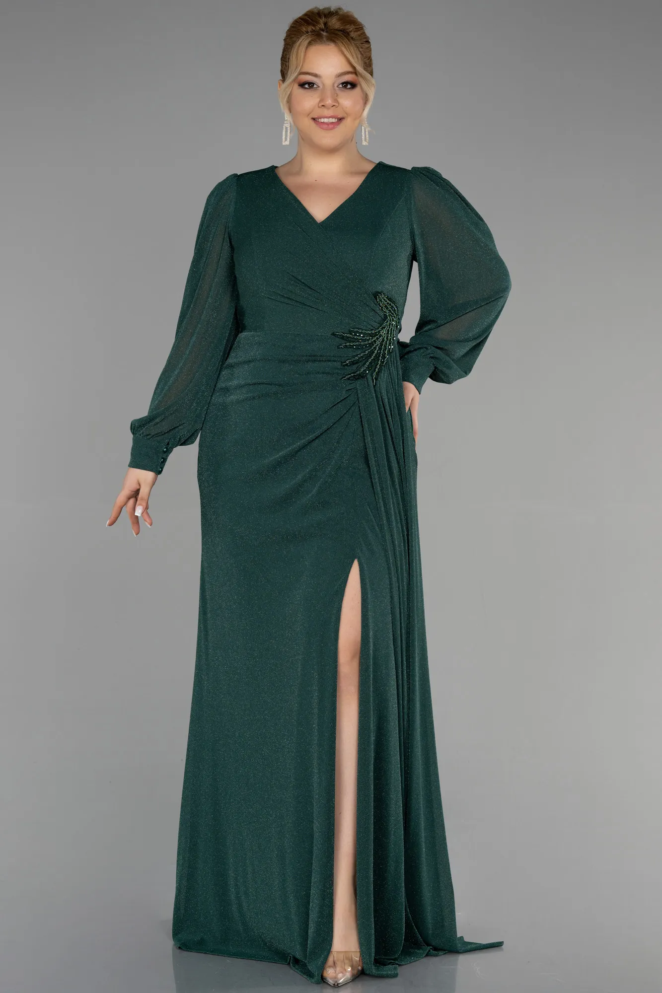 Emerald Green-Long Plus Size Evening Dress ABU3485