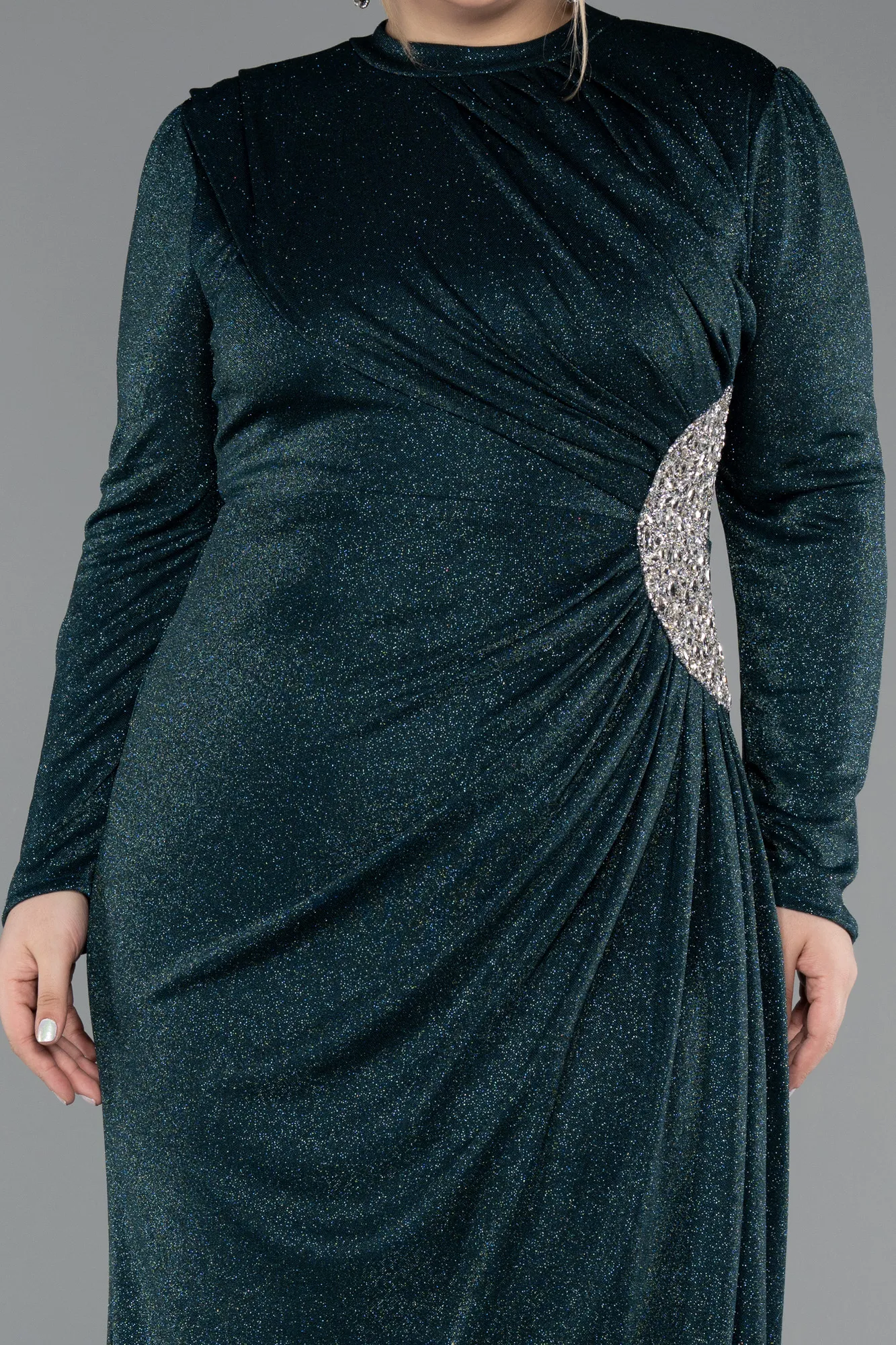 Emerald Green-Long Plus Size Hijab Dress ABU5502