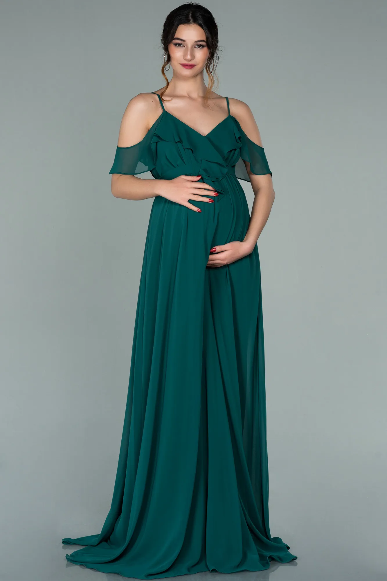 Emerald Green-Long Pregnancy Evening Dress ABU744